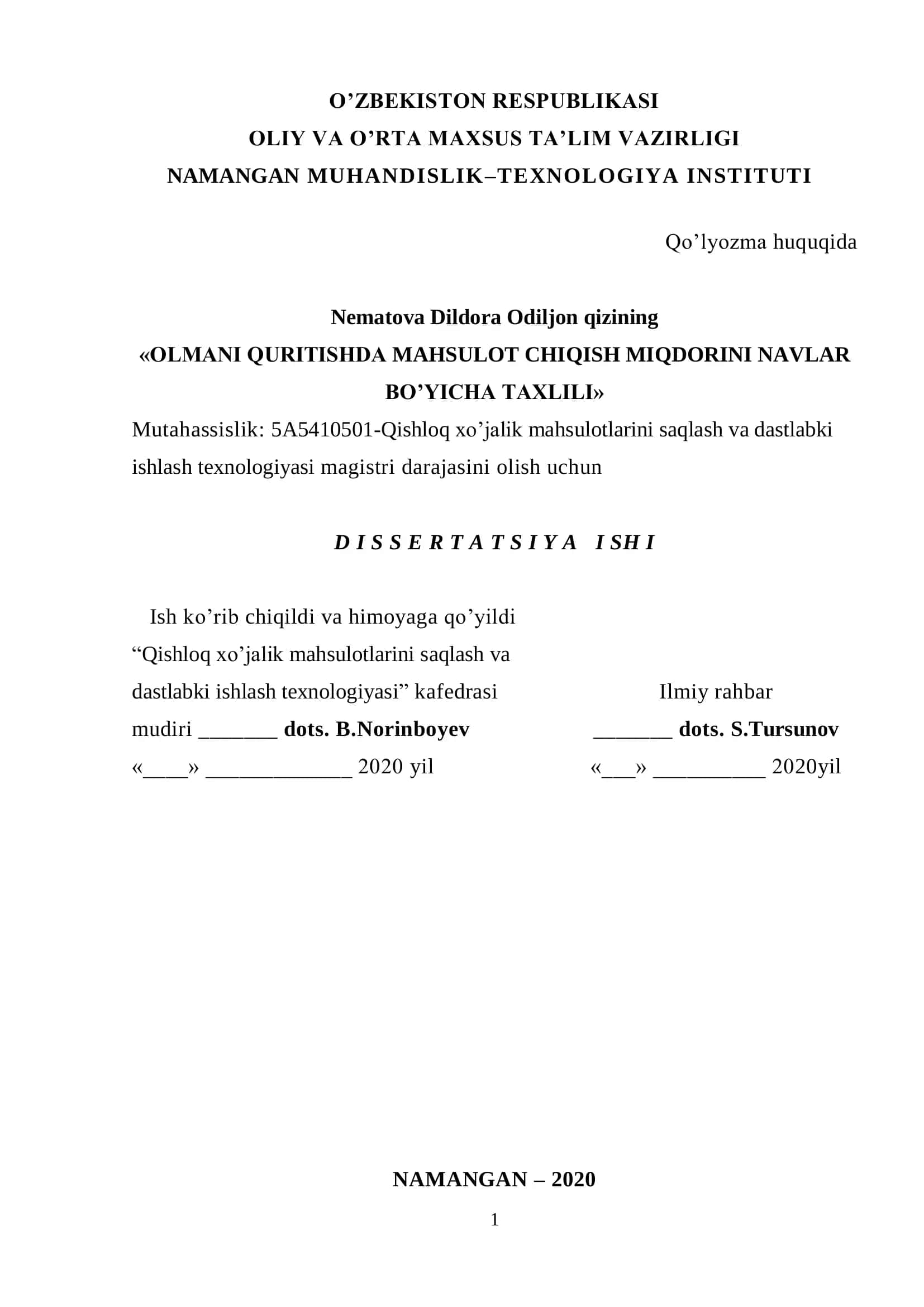 Qishloq xoʻjalik mahsulotlarini saqlash va dastlabki ishlash texnologiyasi 1