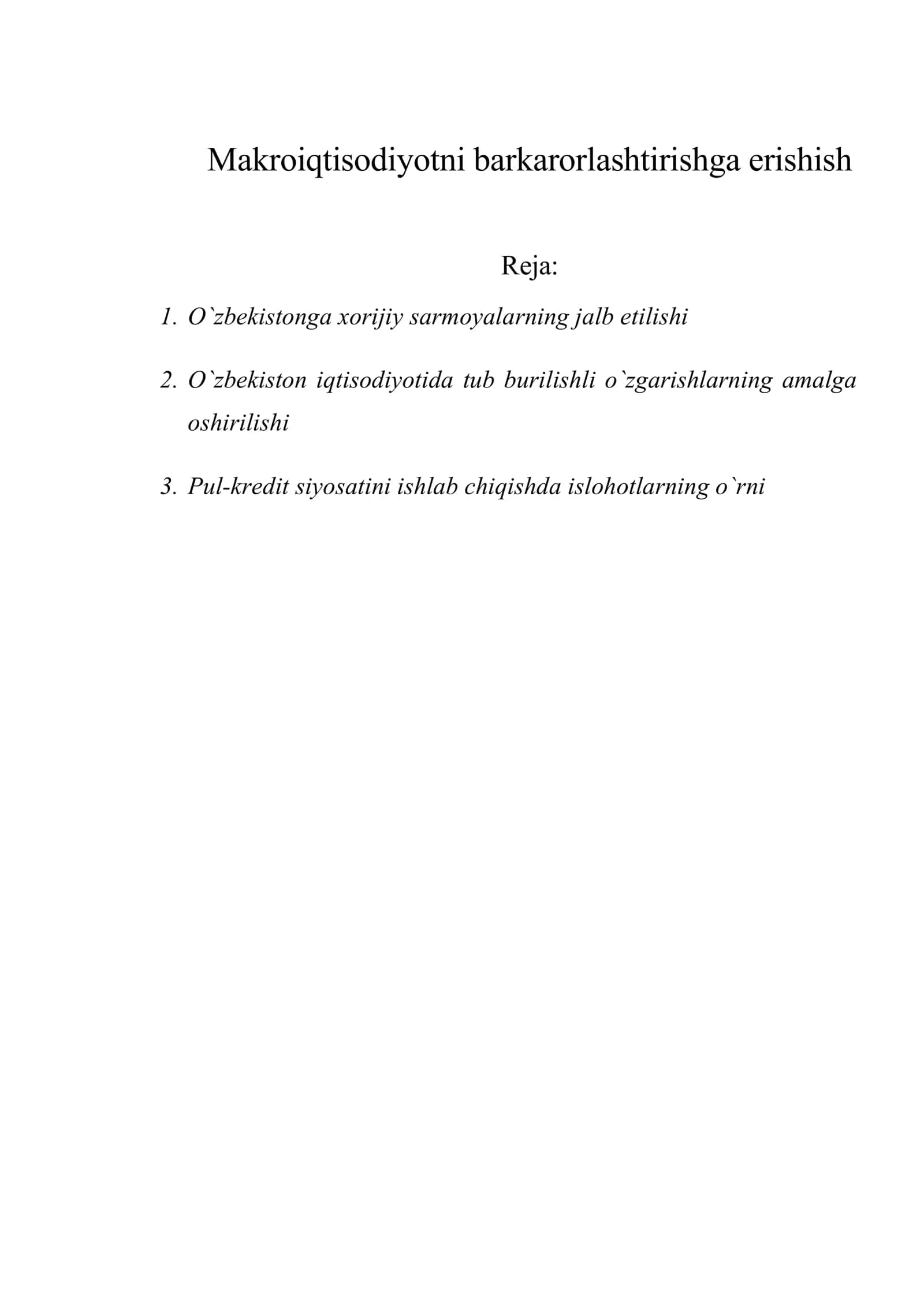 Makroiqtisodiyotni barkarorlashtirishga erishish 1