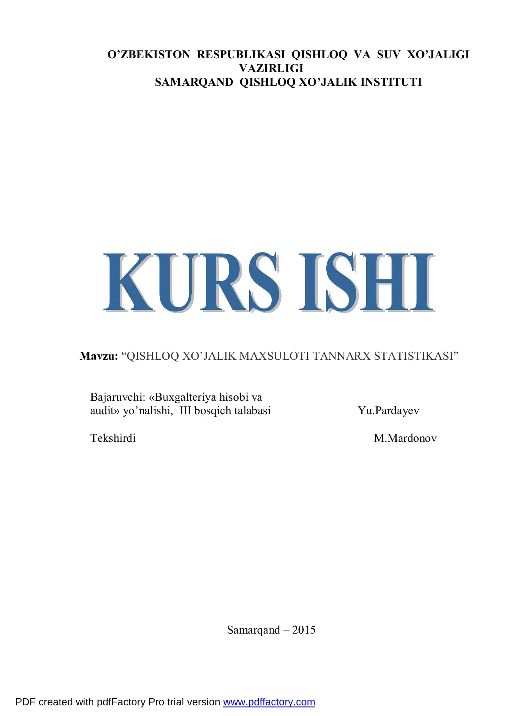 QISHLOQ XO’JALIK MAXSULOTI TANNARX STATISTIKASI 1