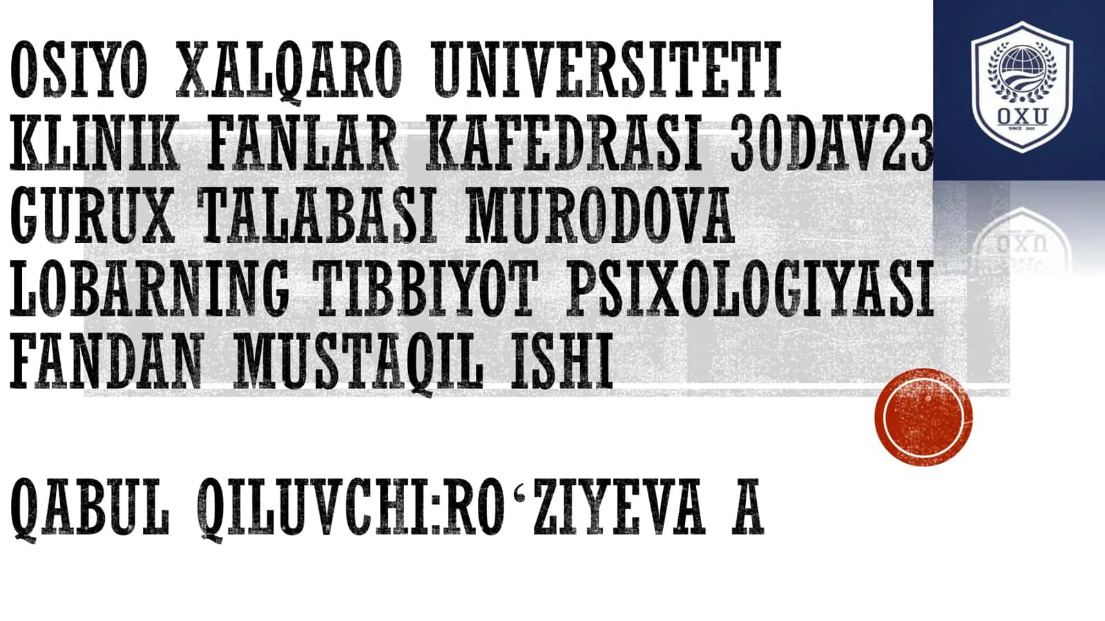 TIBBIYOT PSIXOLOGIYASI FANDAN MUSTAQIL ISHI 1