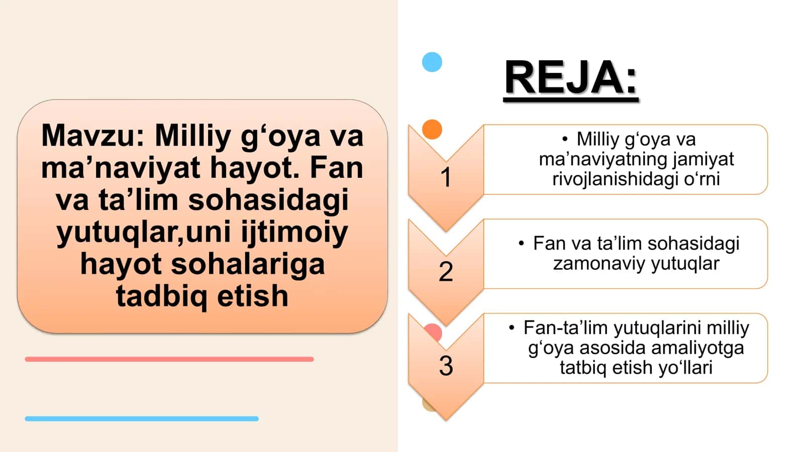Milliy gʻoya va maʼnaviyat hayot. Fan va taʼlim sohasidagi yutuqlar,uni ijtimoiy hayot sohalariga tadbiq etish 1