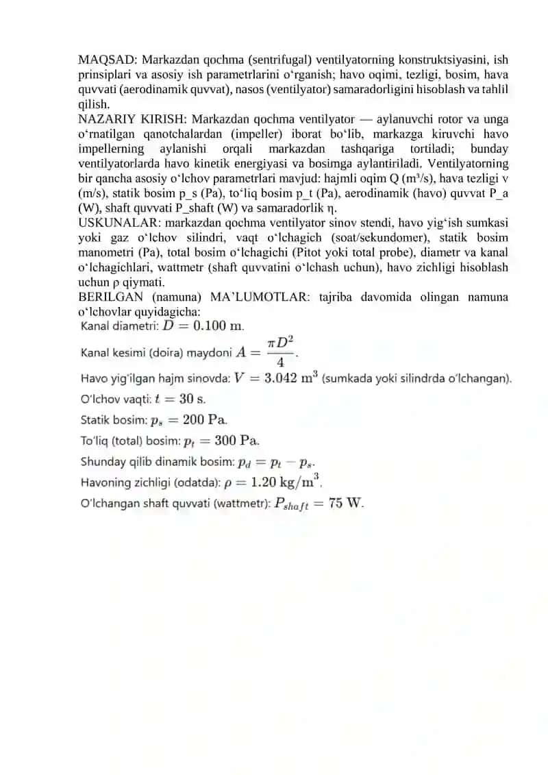 Markazdan qochma (sentrifugal) ventilyator