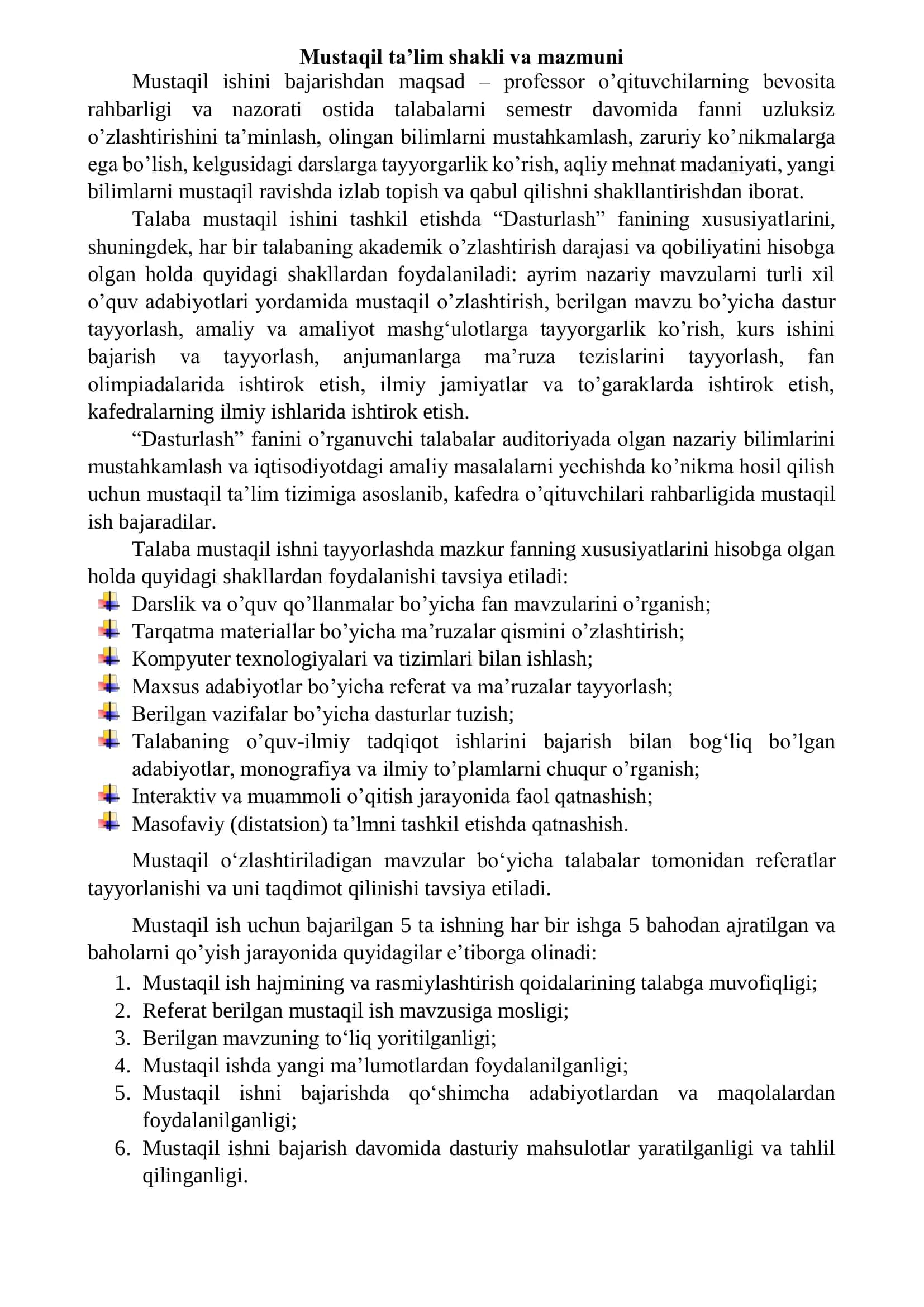 Mustaqil ta’lim shakli va mazmuni 1
