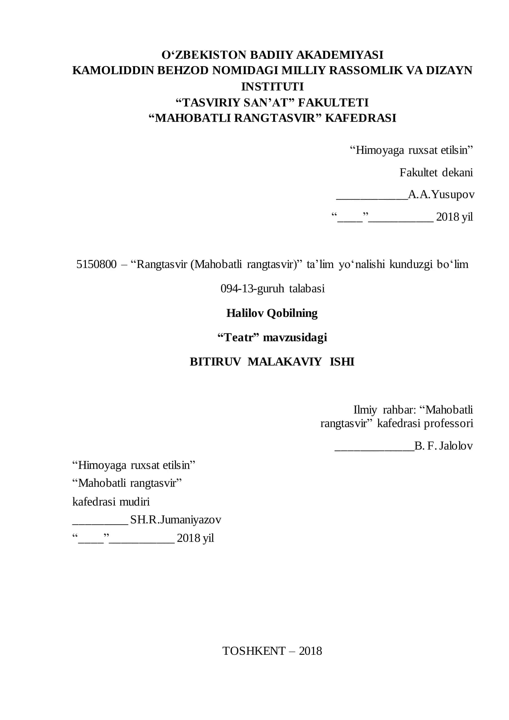 "Mahobatli rangtasvir" BITIRUV MALAKAVIY ISHI 1