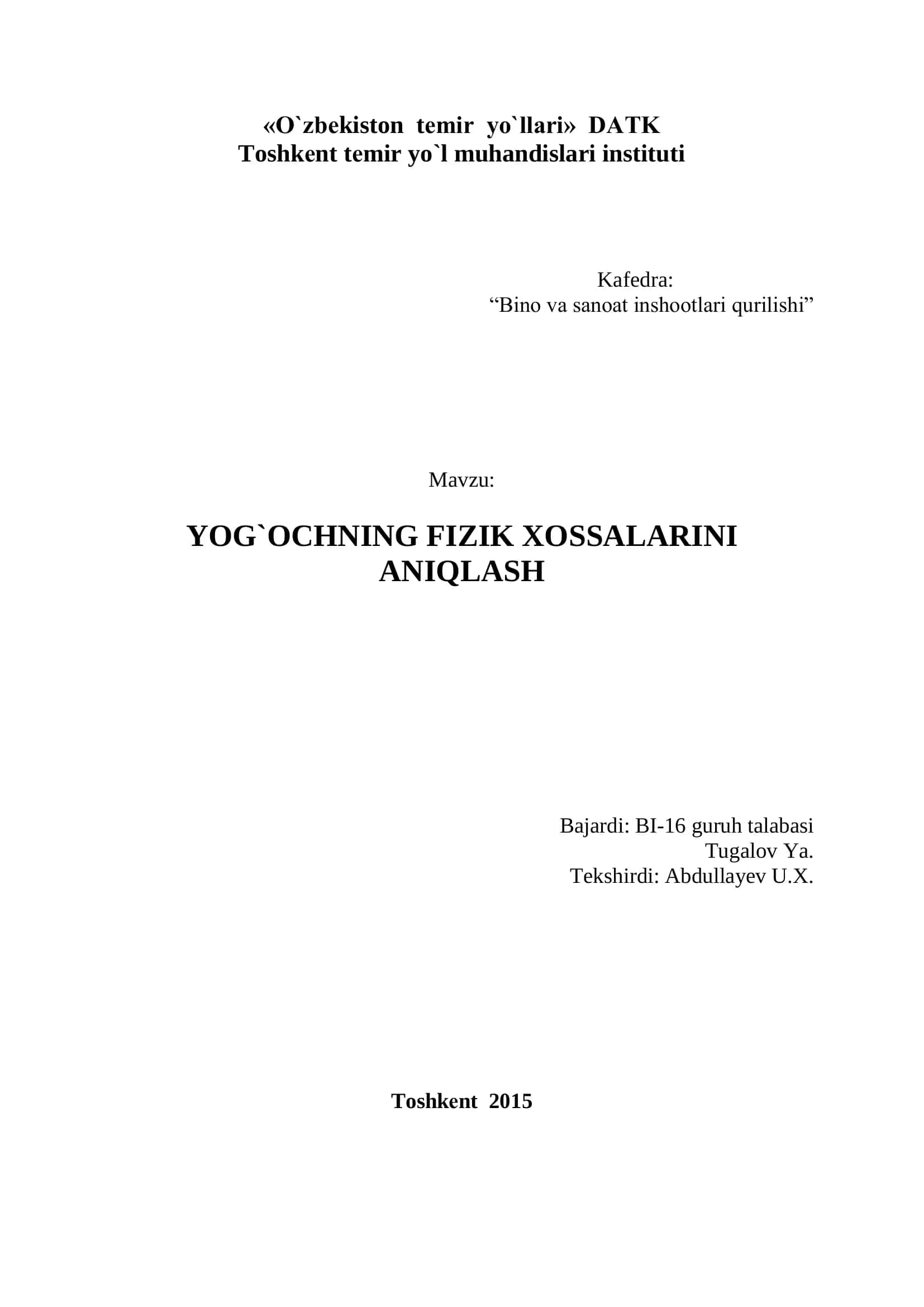 Yog`ochning fizik xossalarini aniqlash 1