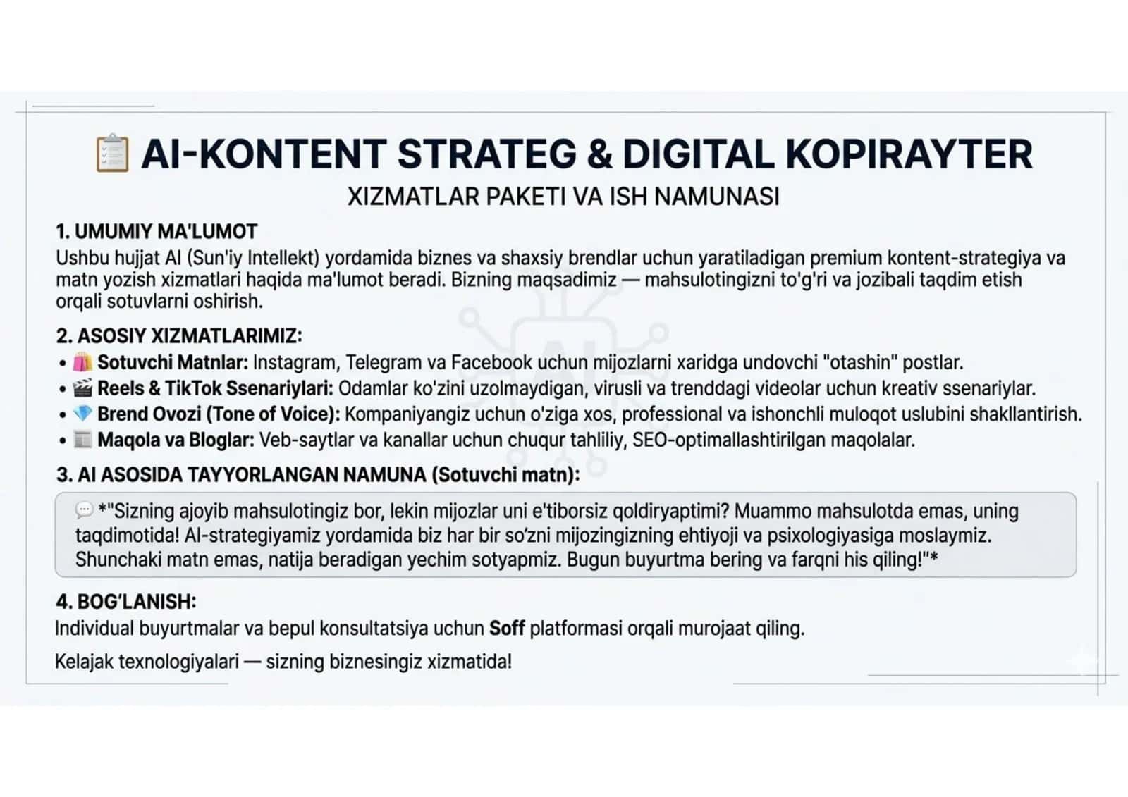 "AI-Kontent Strateg & Digital Kopirayter" 1