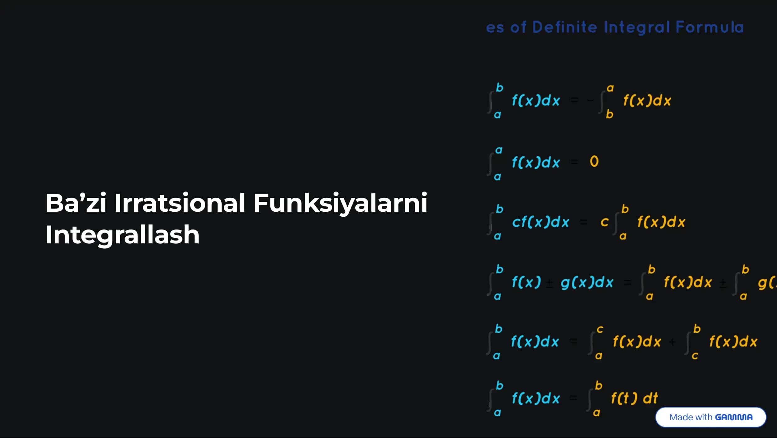 Integrallash Asoslari va Irratsional Funksiyalar 1