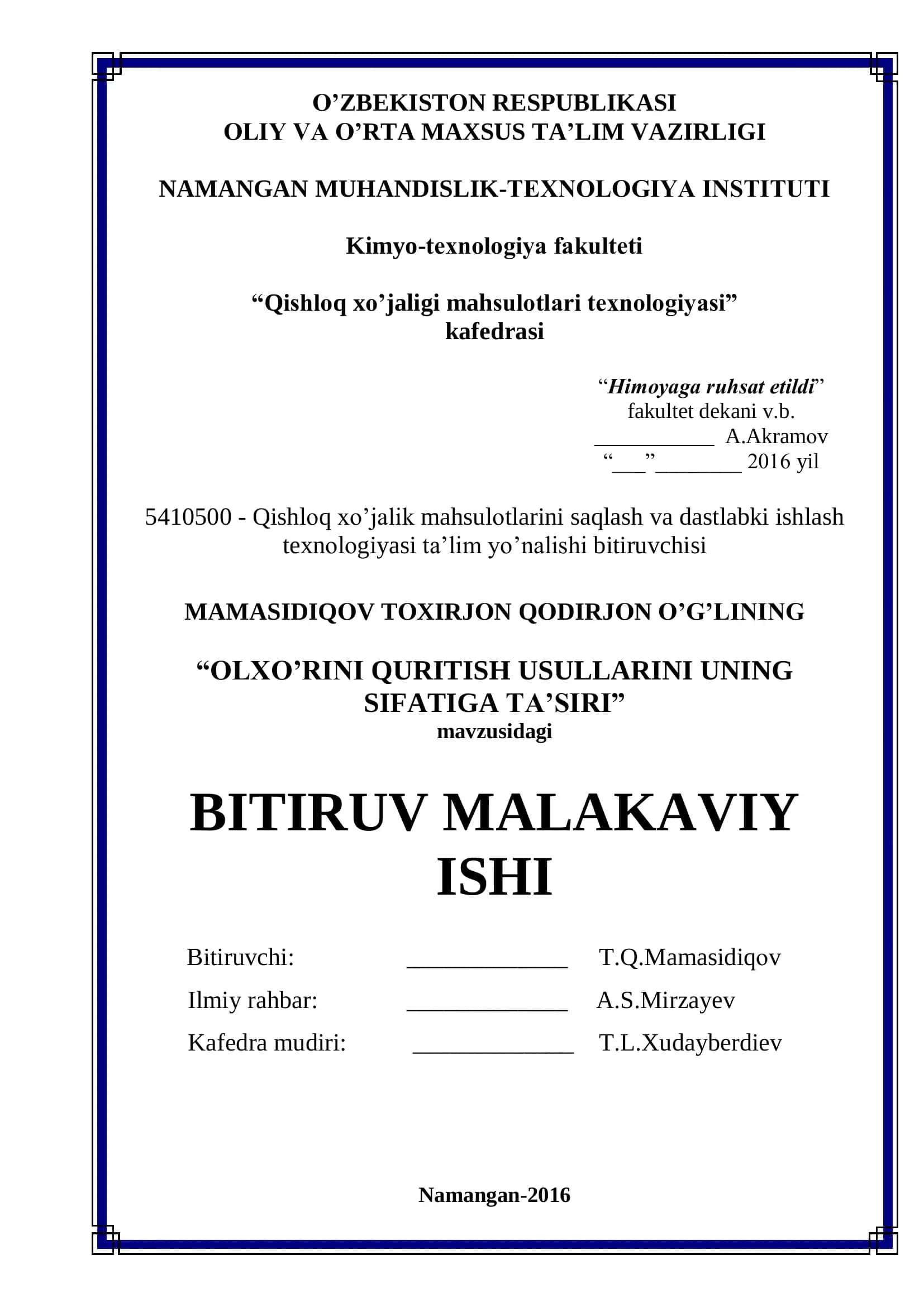 Qishloq xo'jaligi mahsulotlari texnologiyasi 1