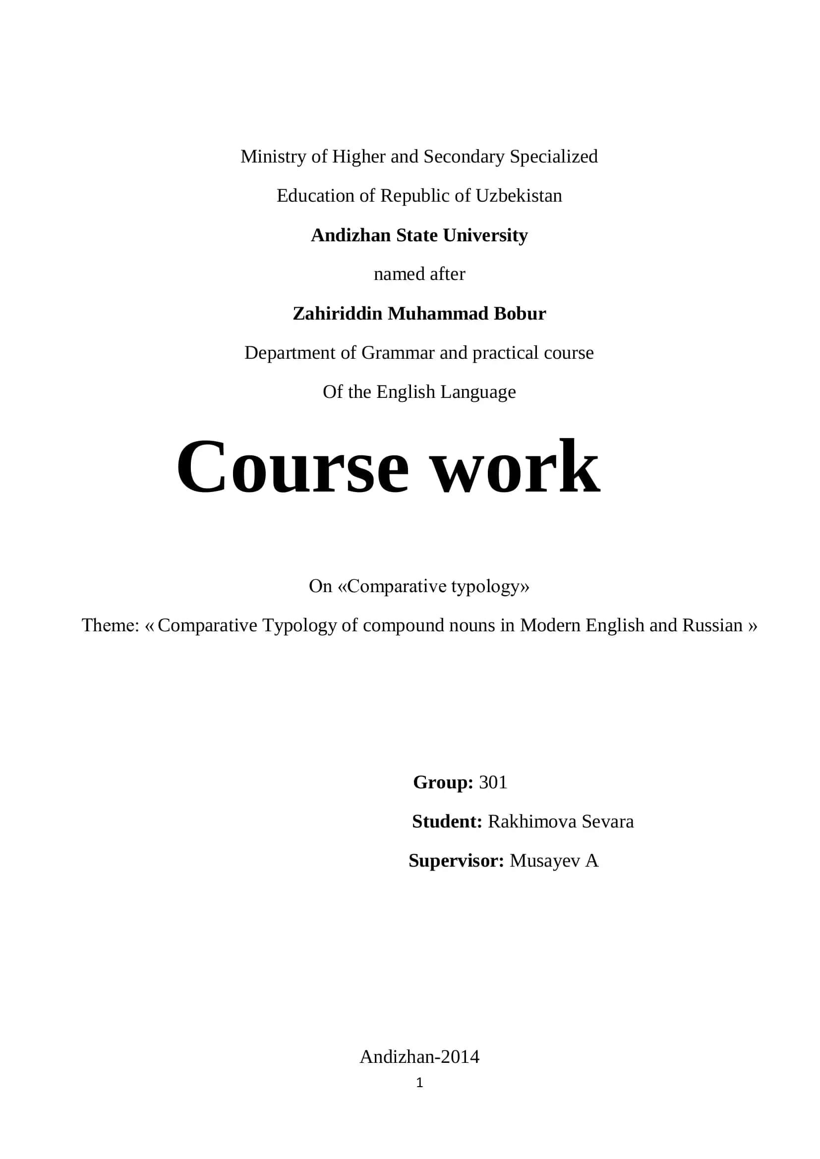 Comparative Typology of Compound Nouns in Modern English and Russian 1