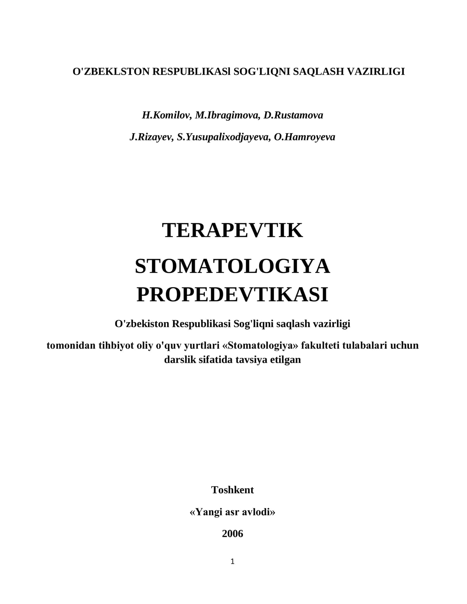 Terapevtik Stomatologiya Propedevtikasi 1