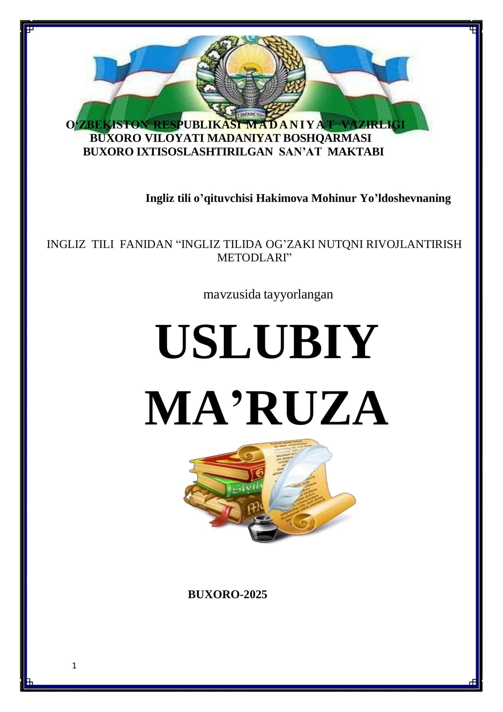 INGLIZ TILIDA OG’ZAKI NUTQNI RIVOJLANTIRISH 1