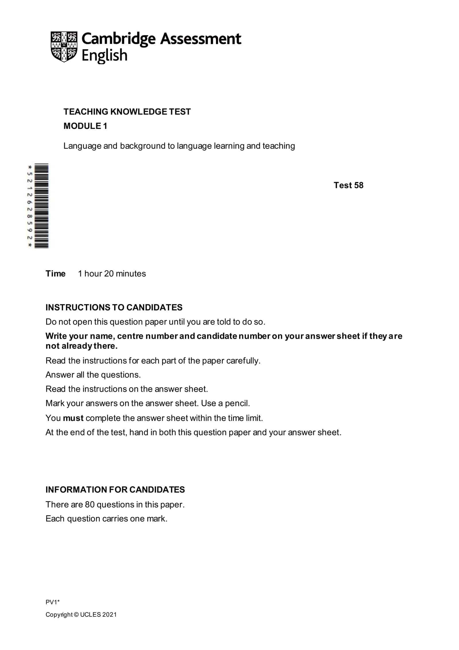 TEACHING KNOWLEDGE TEST MODULE 1 1