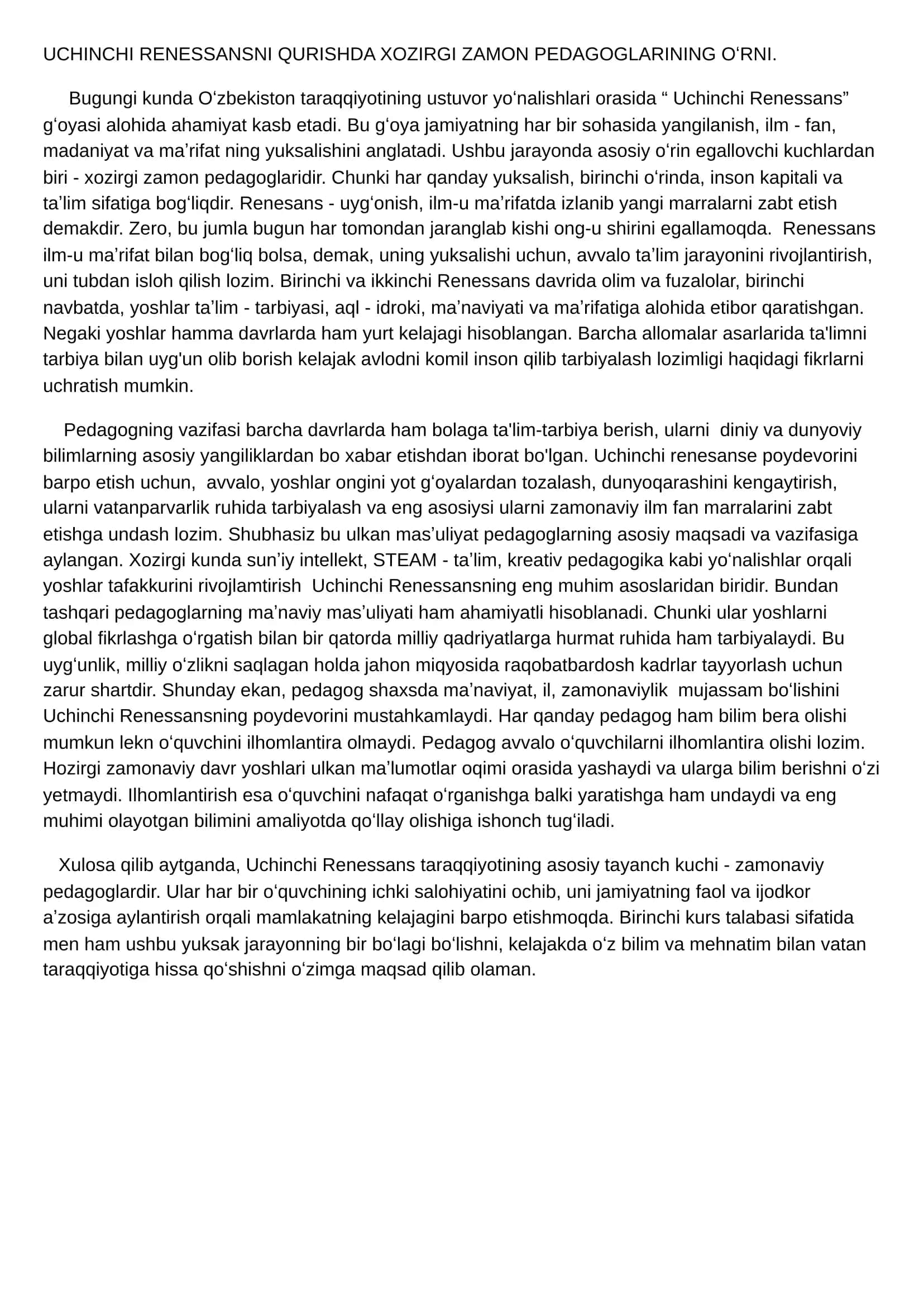 Uchinchi Renessansni Qurishda Xozirgi Zamon Pedagoglarining Oʻrni 1