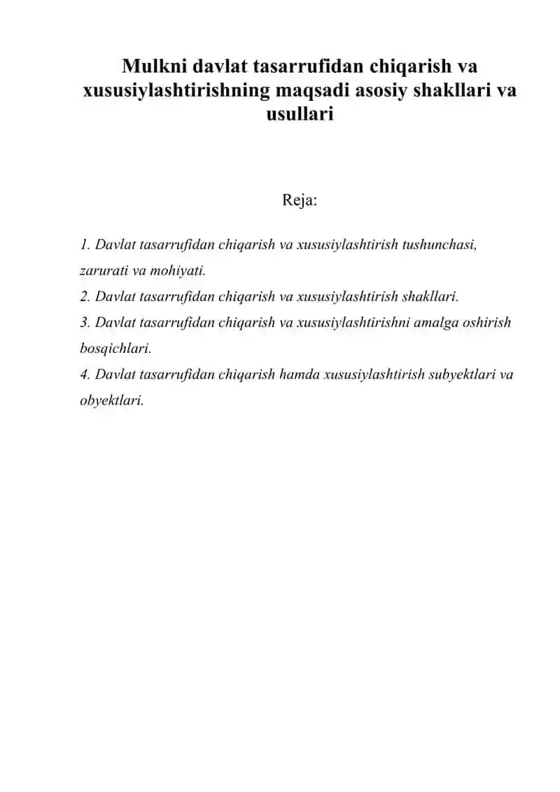 Mulkni Davlat Tasarrufidan Chiqarish