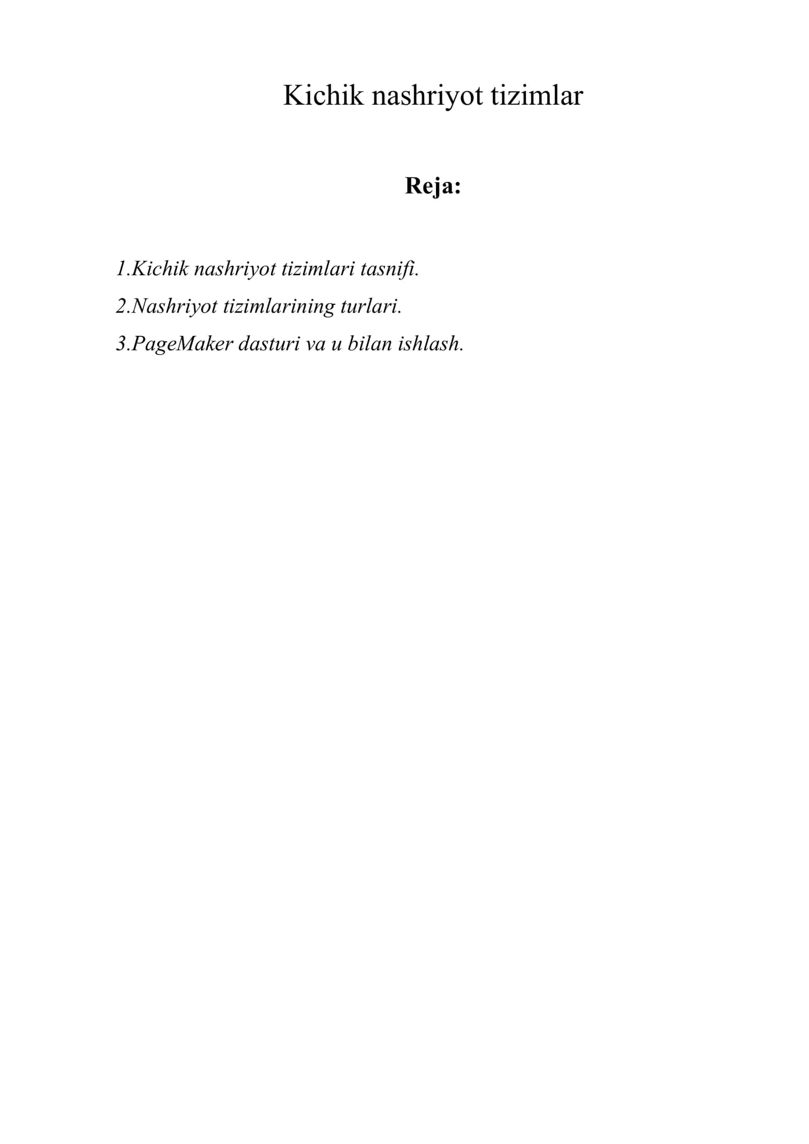 Kichik nashriyot tizimlar 1