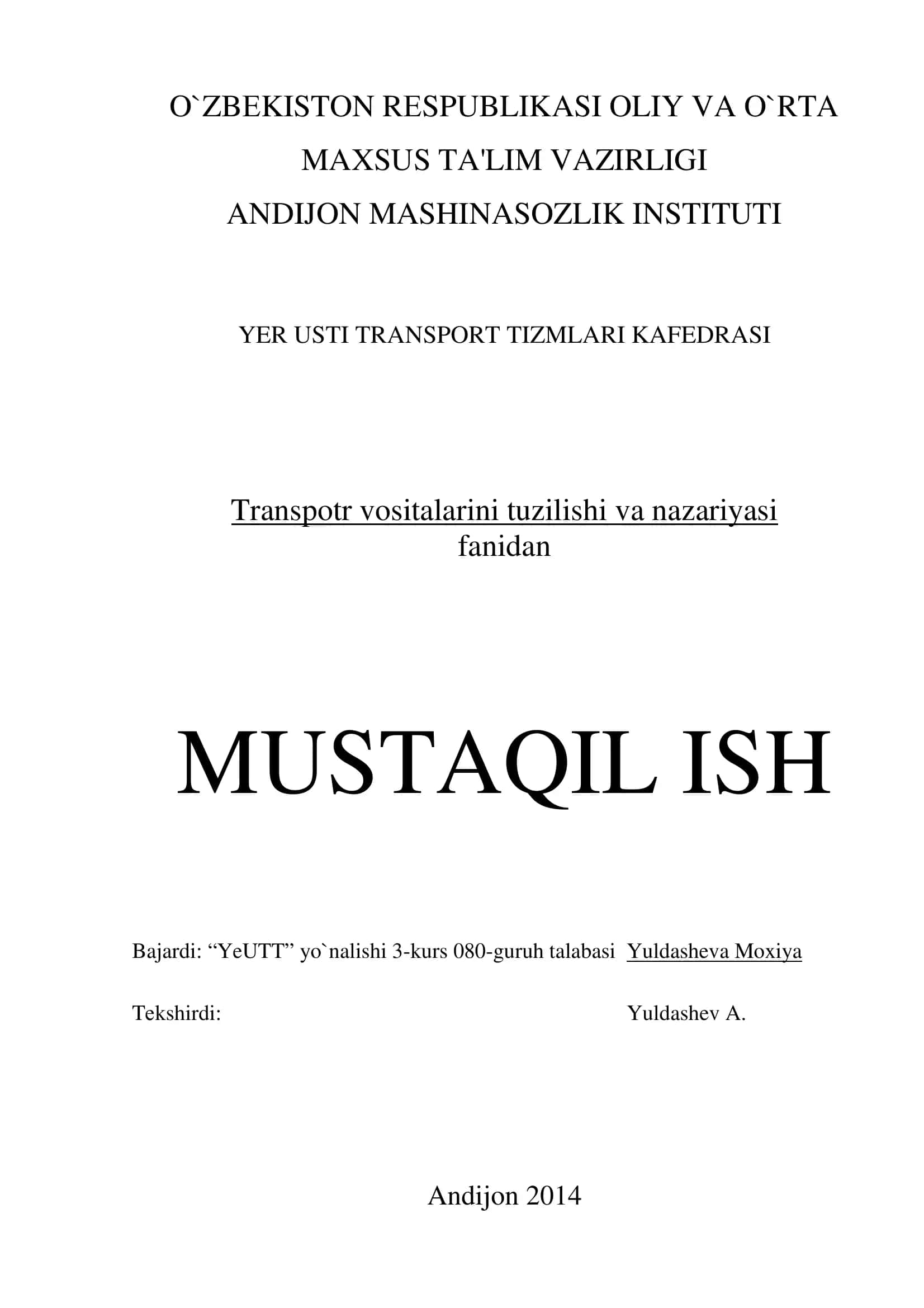Transpotr vositalarini tuzilishi va nazariyasi 1