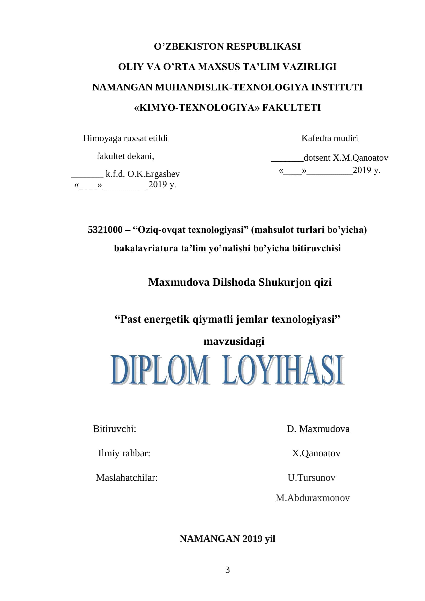 Past enеrgеtik qiymatli jеmlar tеxnologiyasi 1