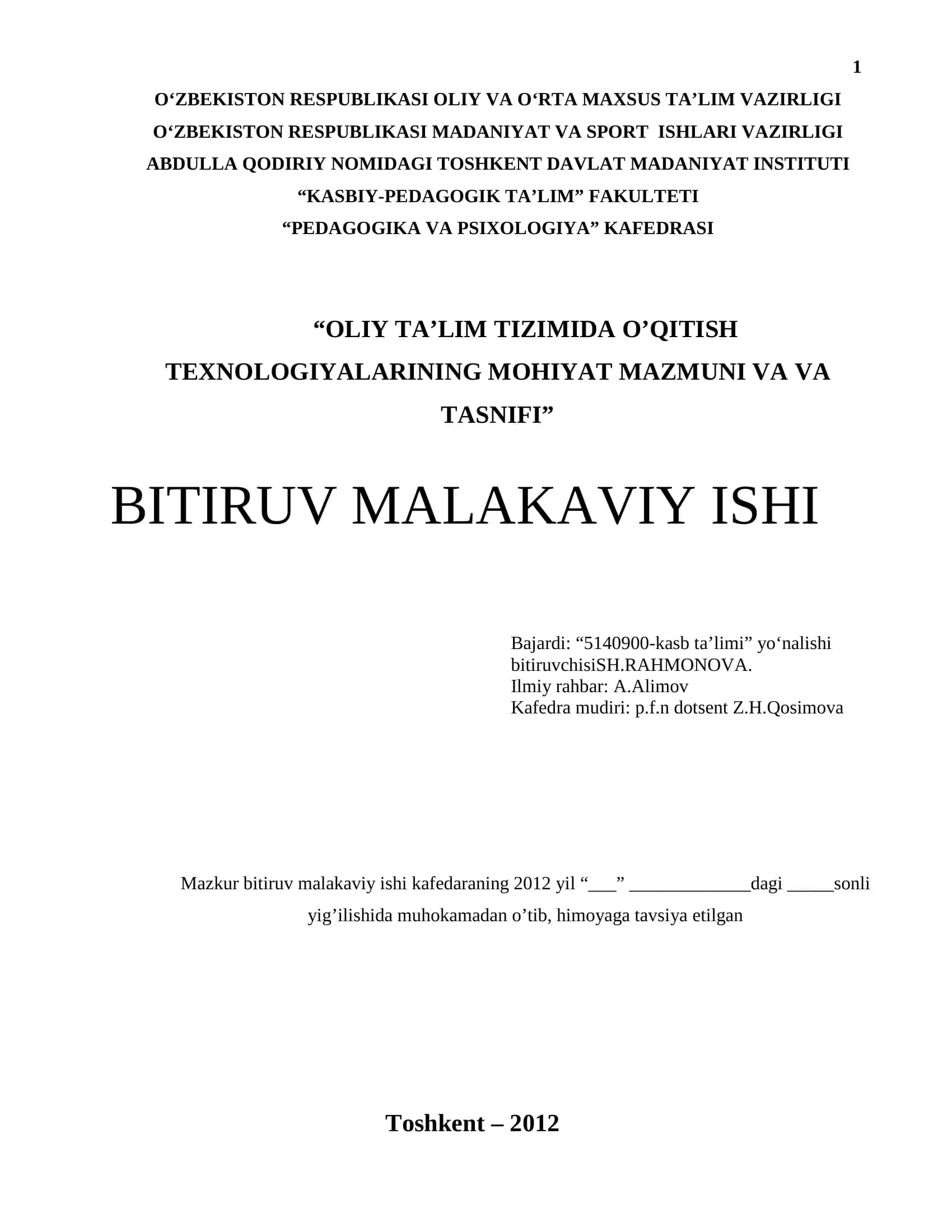 Oliy ta’lim tizimida o‘qitish texnologiyalarining mohiyat mazmuni va tasnifi 1