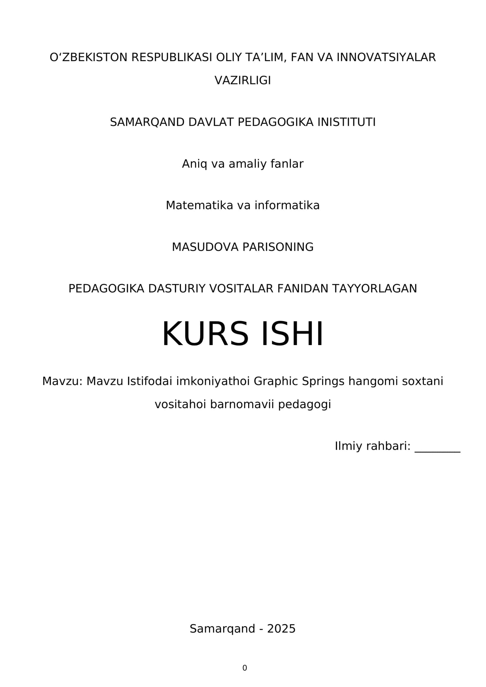 MASUDOVA PARISONING PEDAGOGIKA DASTURIY VOSITALAR FANIDAN TAYYORLAGAN KURS ISHI 1
