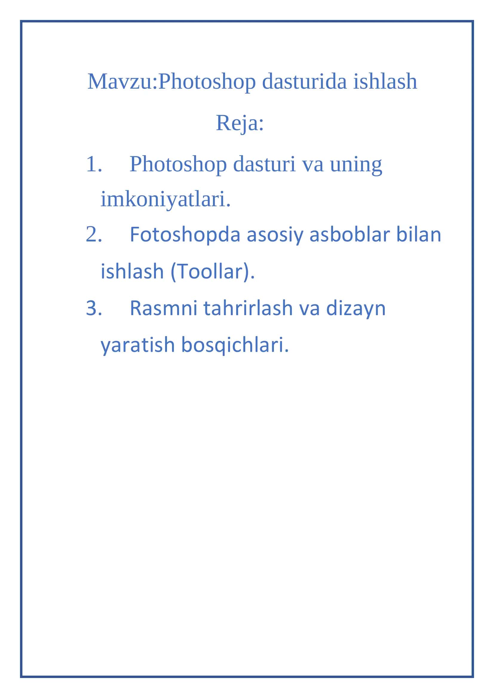 Photoshop dasturida ishlash 1