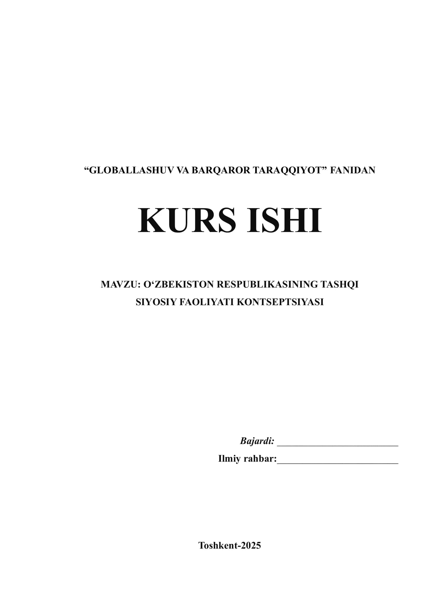 O‘ZBEKISTON RESPUBLIKASINING TASHQI SIYOSIY FAOLIYATI KONTSEPTSIYASI 1