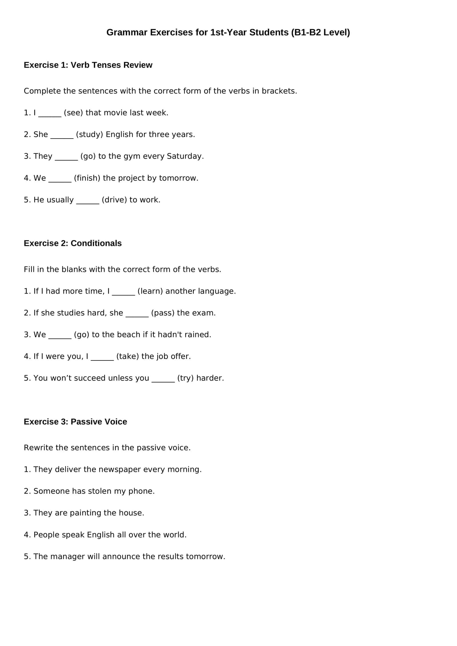 Grammar Exercises for 1st-Year Students (B1-B2 Level) 1