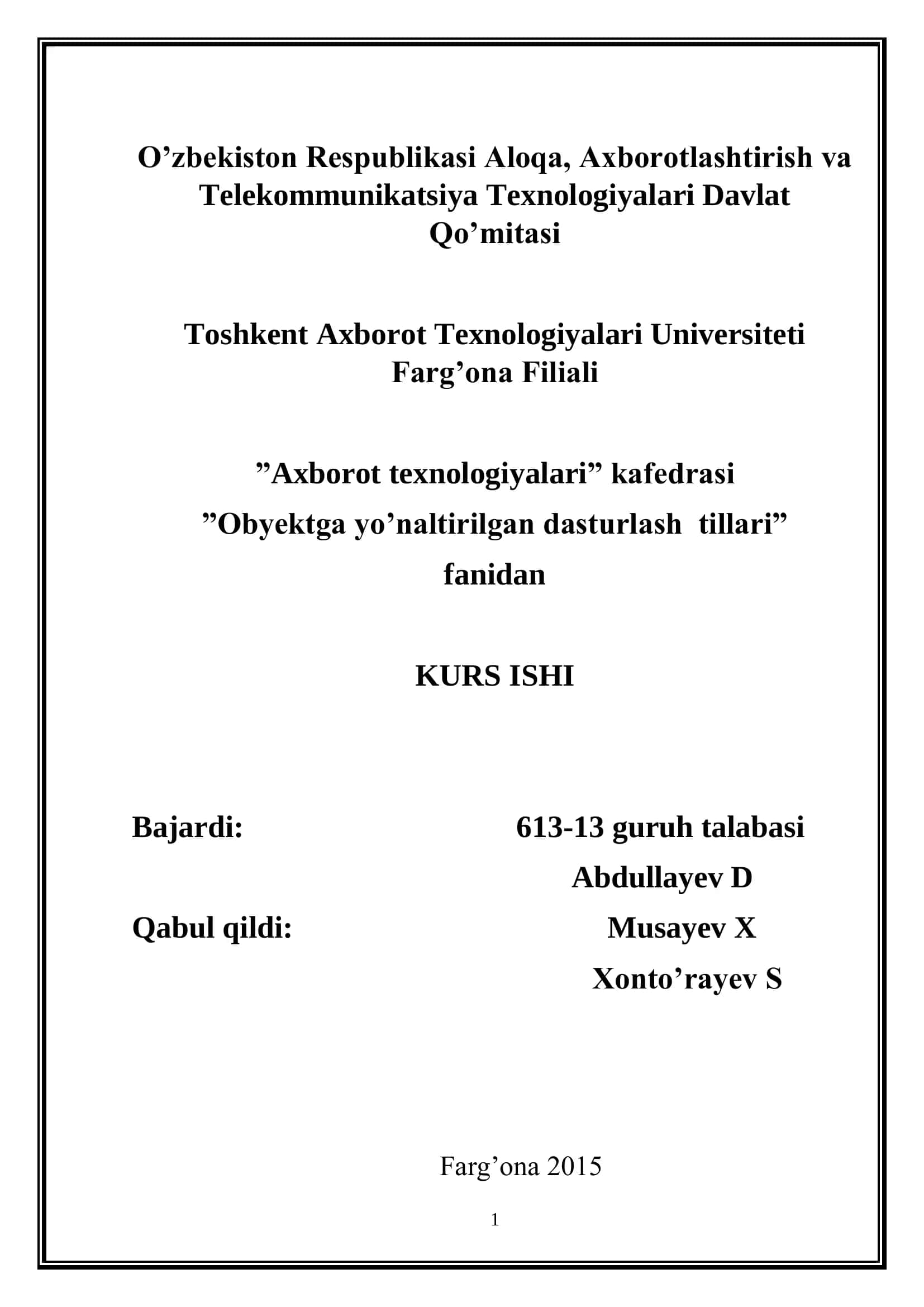 Ma‟lumotlar bazasini yaratish va uni C++ Bulder dasturigabog„lash 1
