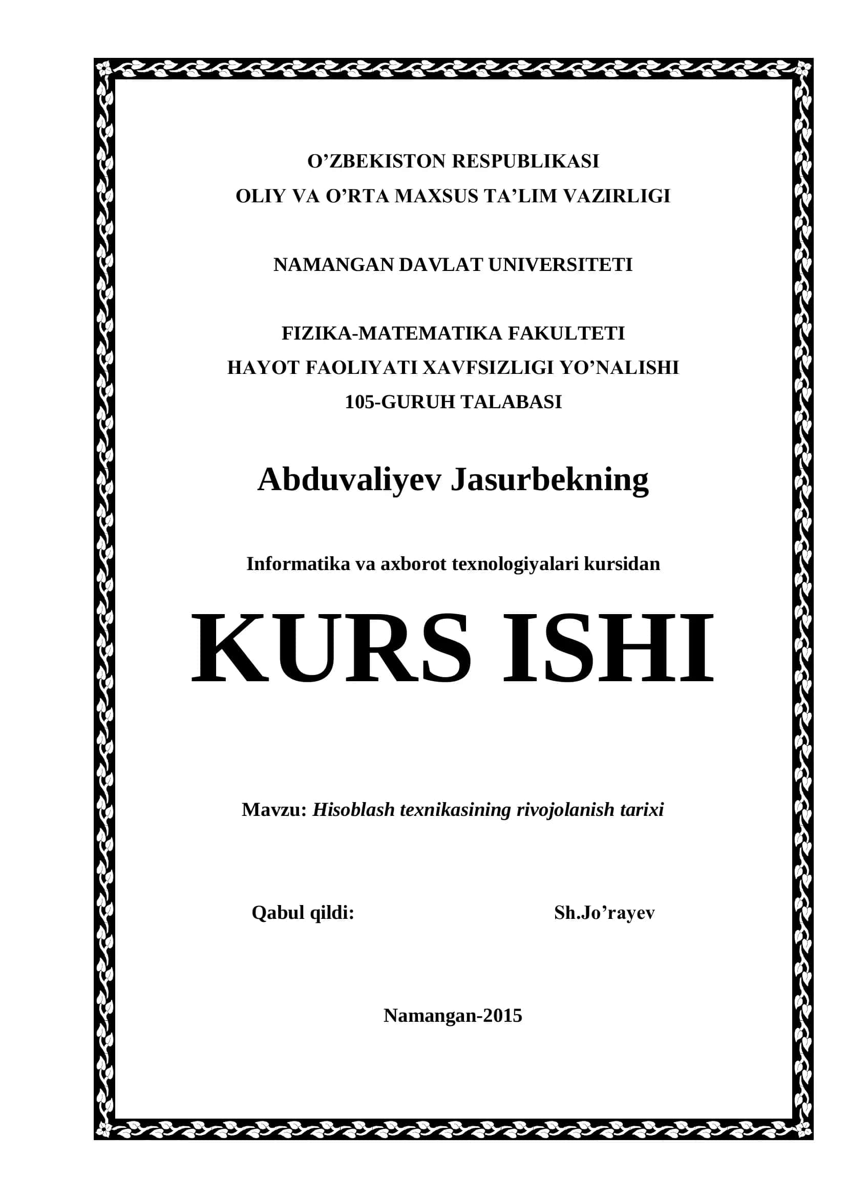Informatika va axborot texnologiyalari kursi 1
