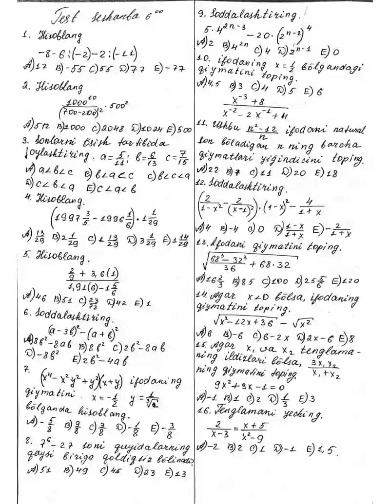 Matematika test