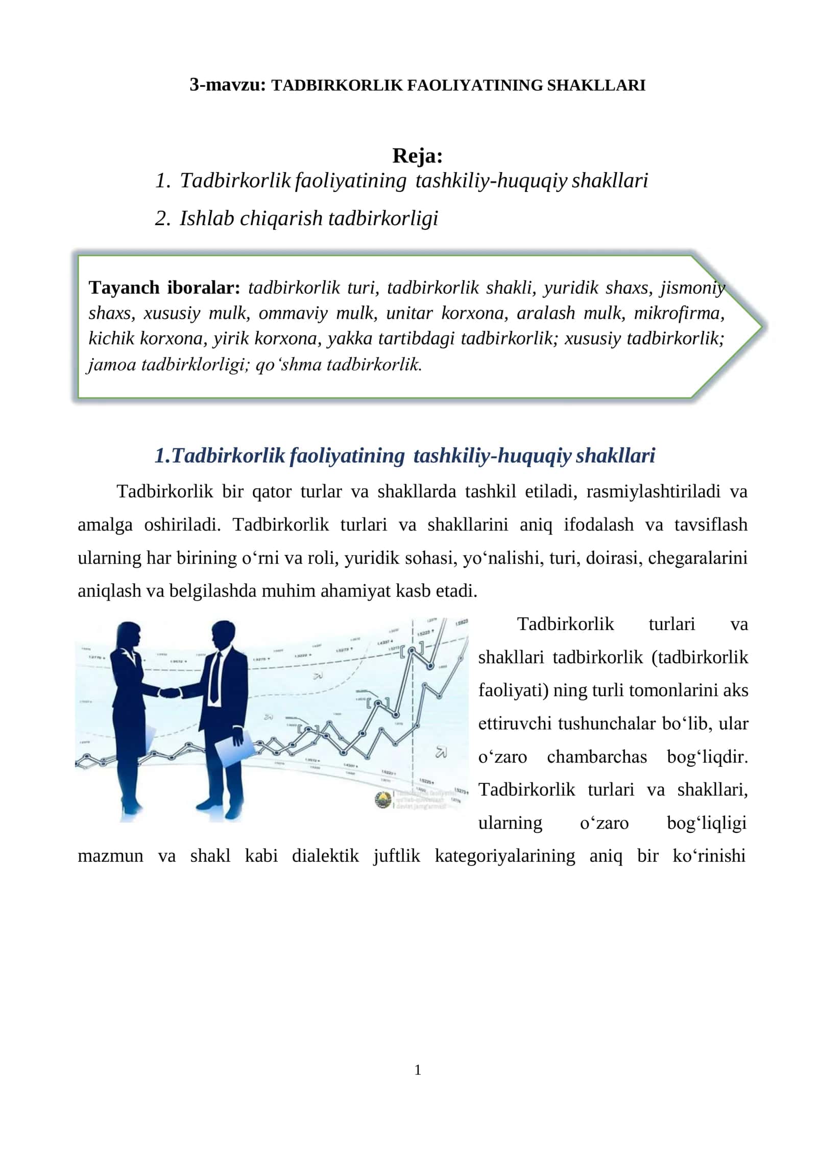 TADBIRKORLIK FAOLIYATINING SHAKLLARI 1