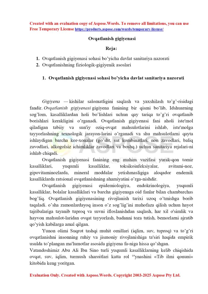 Ovqatlanish gigiyenasi 1