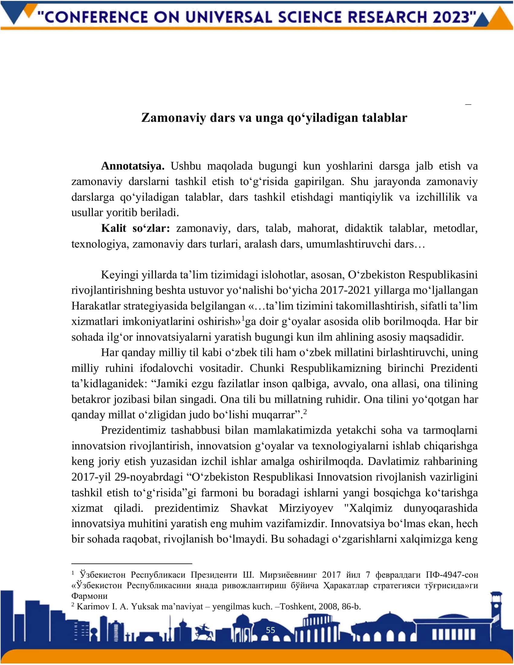 Zamonaviy dars va unga qo‘yiladigan talablar 1