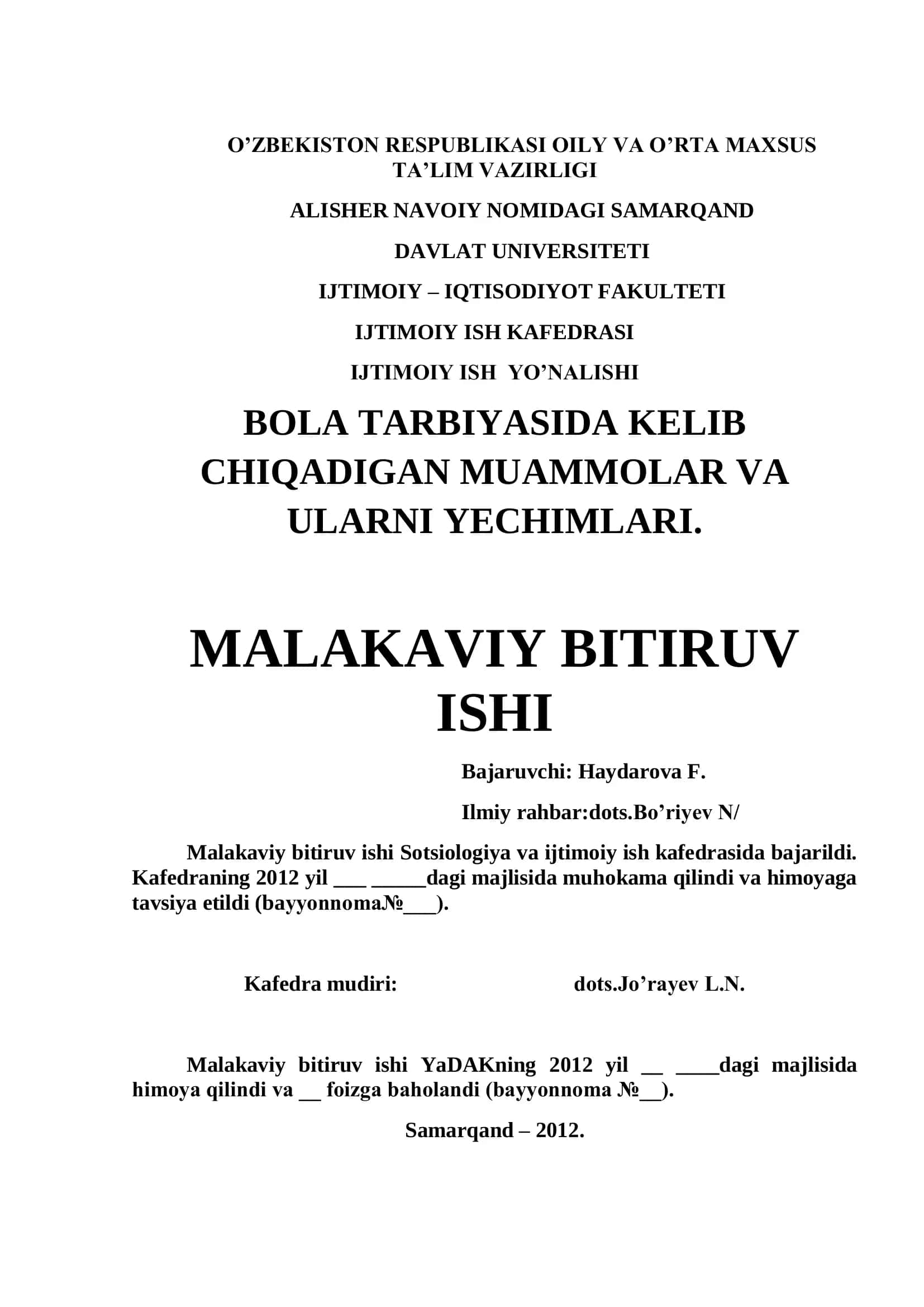 Malakaviy Bitiruv Ishi 1