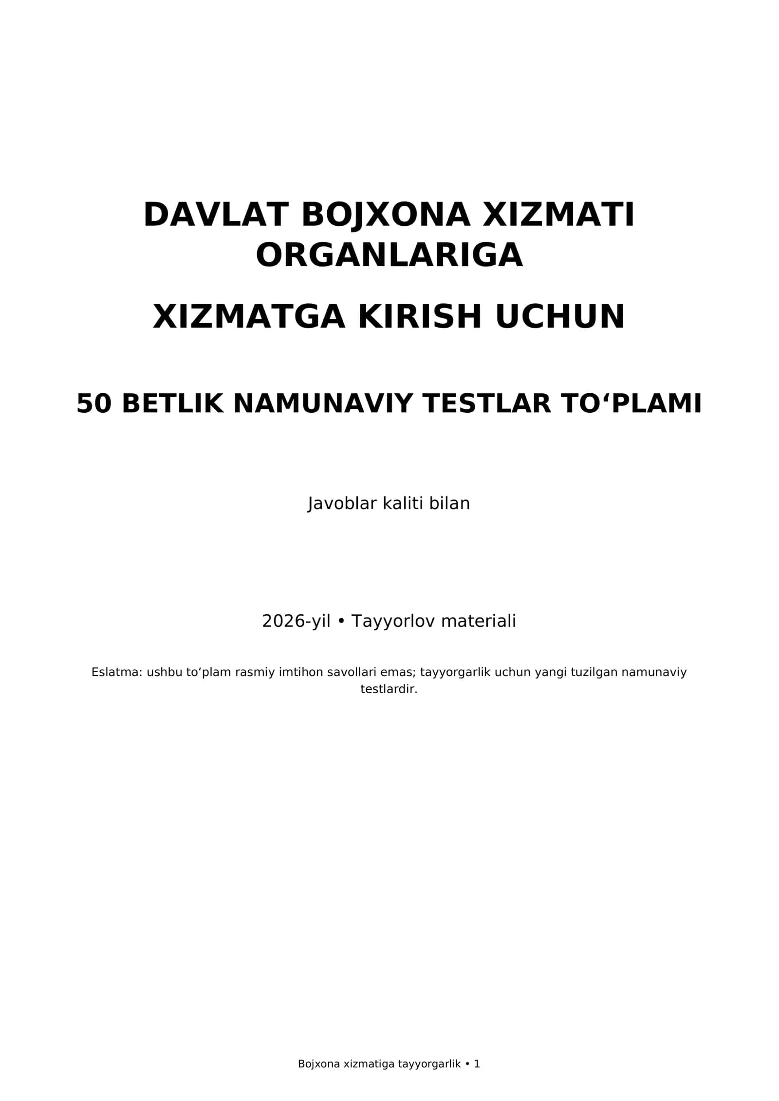 Bojxona xizmati test 2026y javobi bilan 1