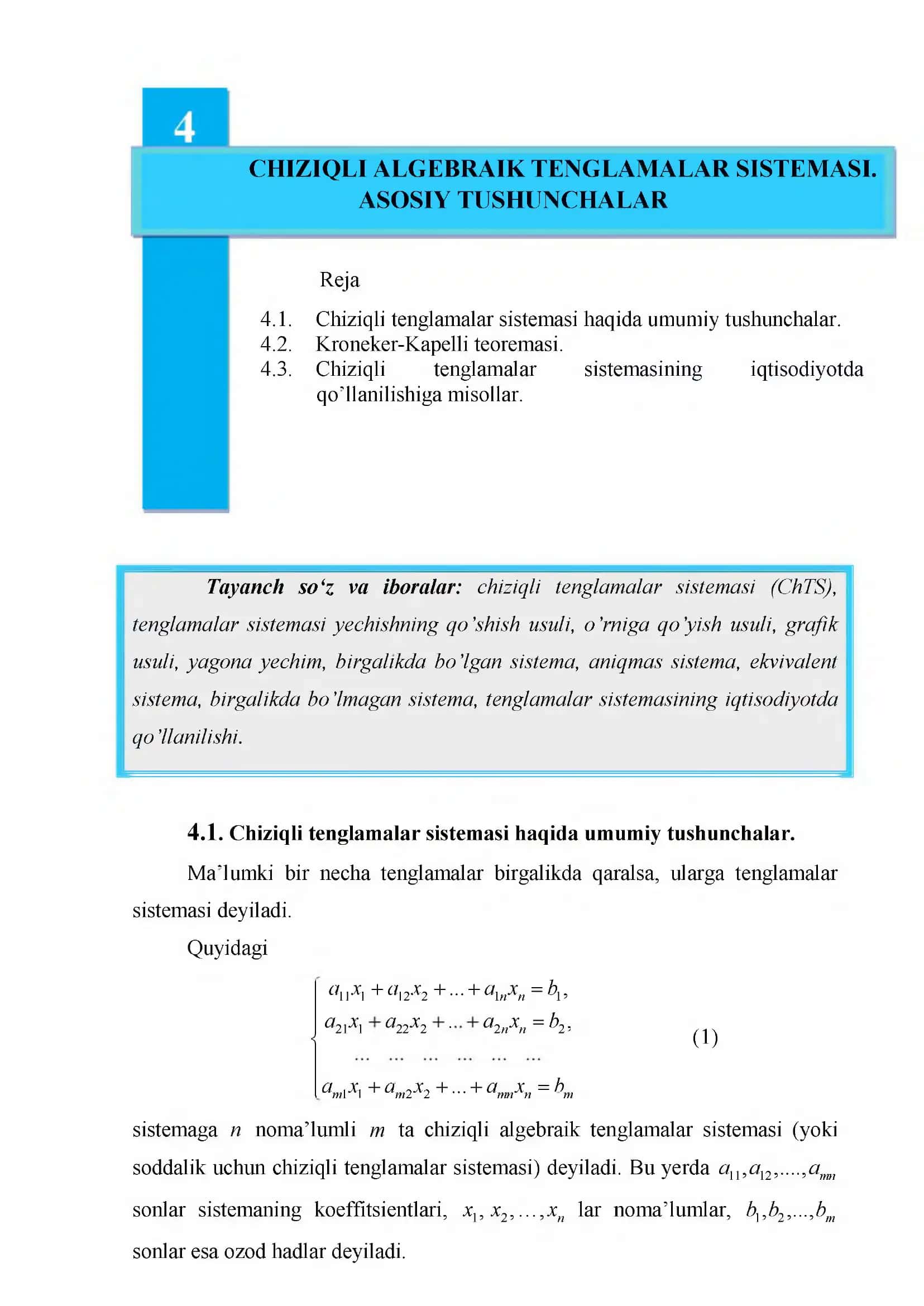 Chiziqli Algebraik Tenglamalar Sistemasi 1