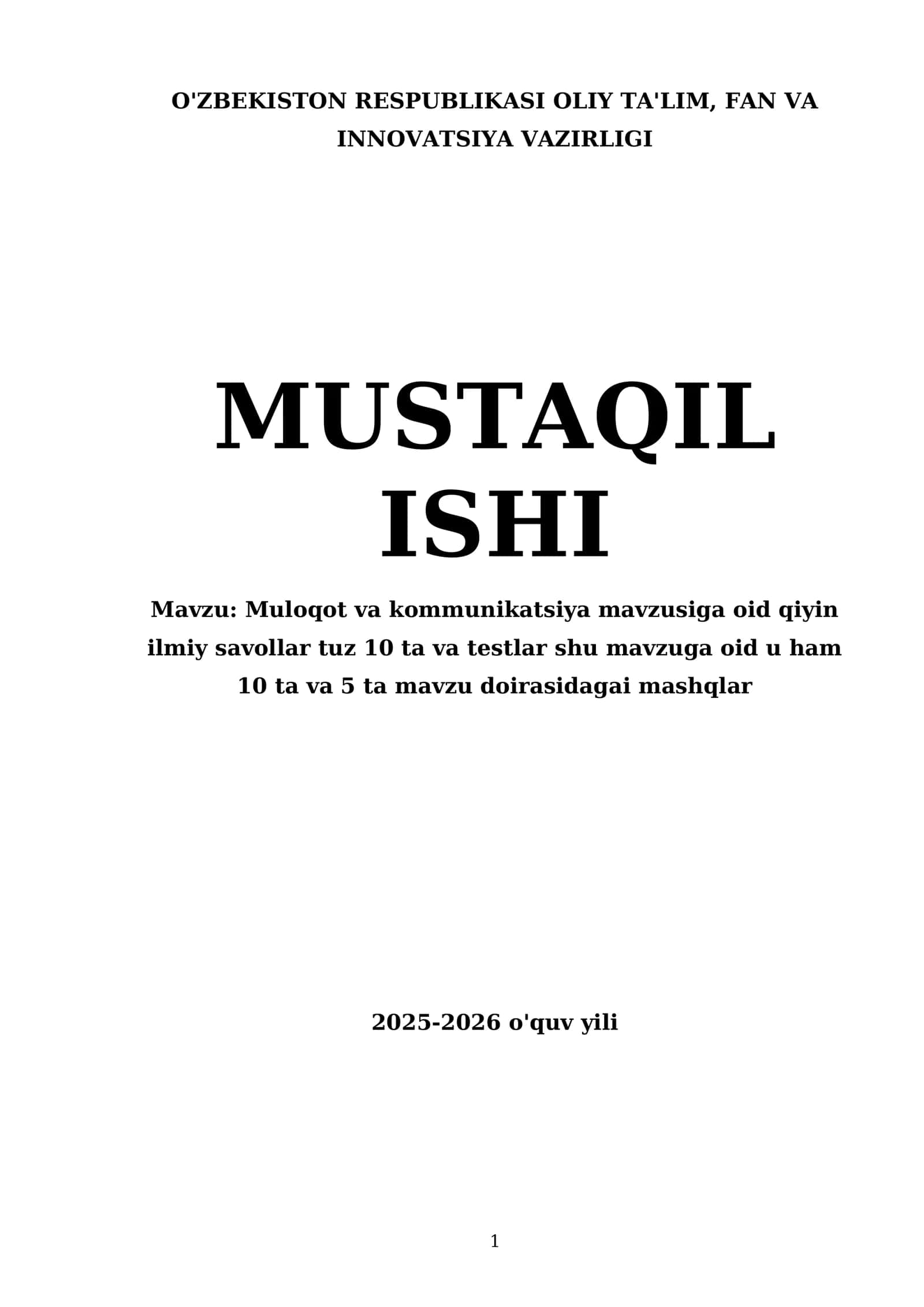 Muloqot va kommunikatsiya mavzusiga oid qiyin ilmiy savollar tuz 1