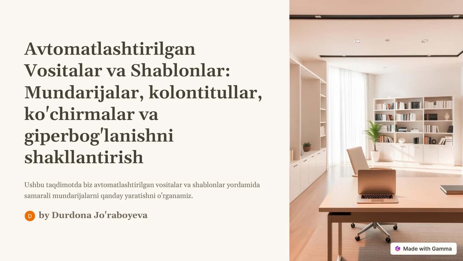 Avtomatlashtirilgan Vositalar va Shablonlar 1