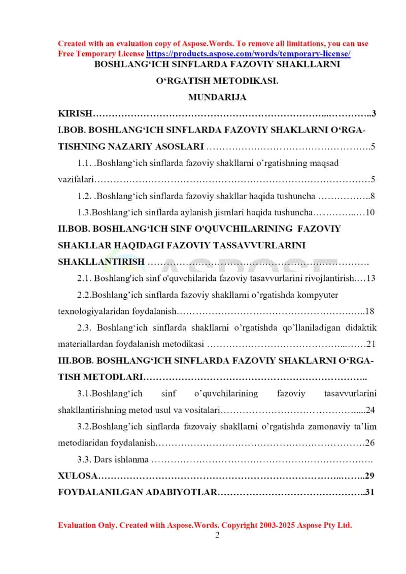 Boshlang‘ich sinflarda fazoviy shakllarni o‘rgatish metodikasi 1