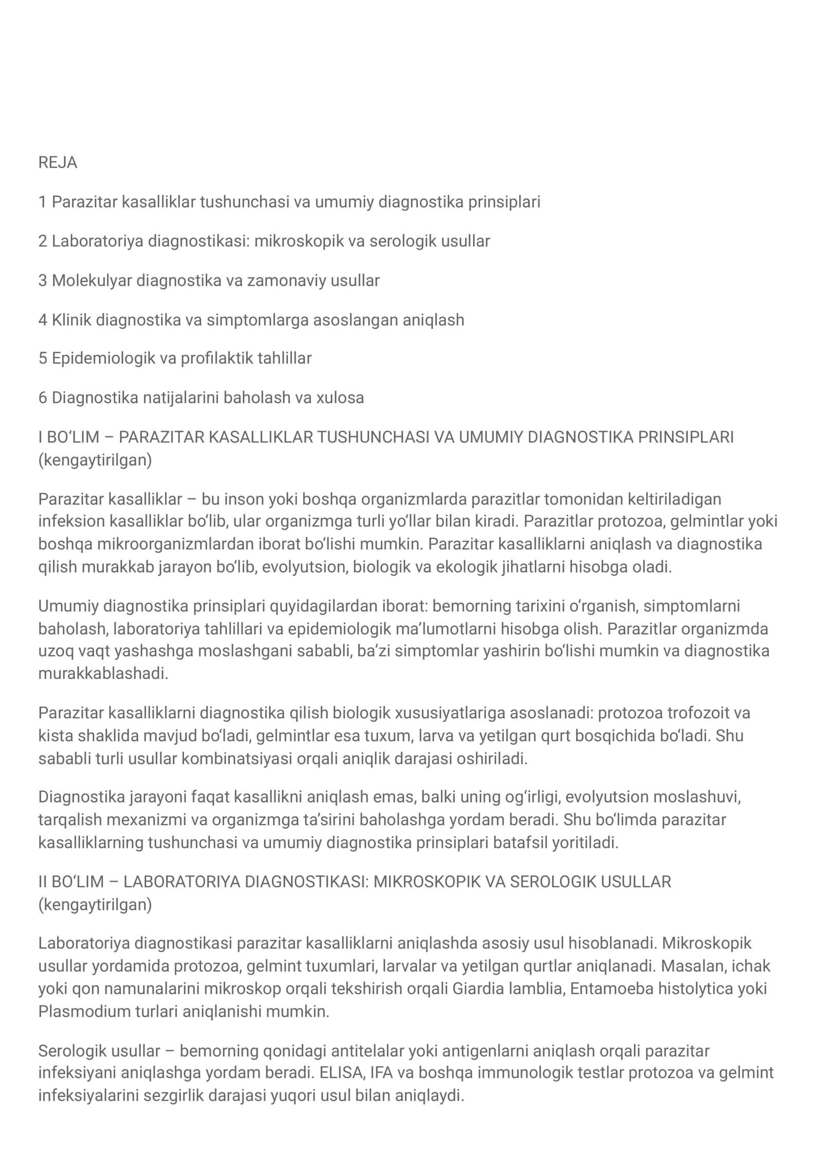 Parazitar kasalliklar tushunchasi va umumiy diagnostika prinsiplari 1
