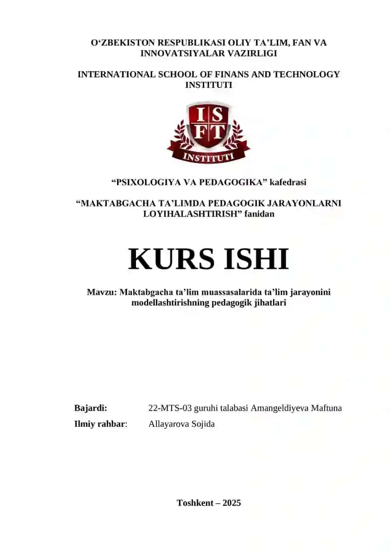 Maktabgacha Ta'limda Pedagogik Jarayonlarni Loyiha