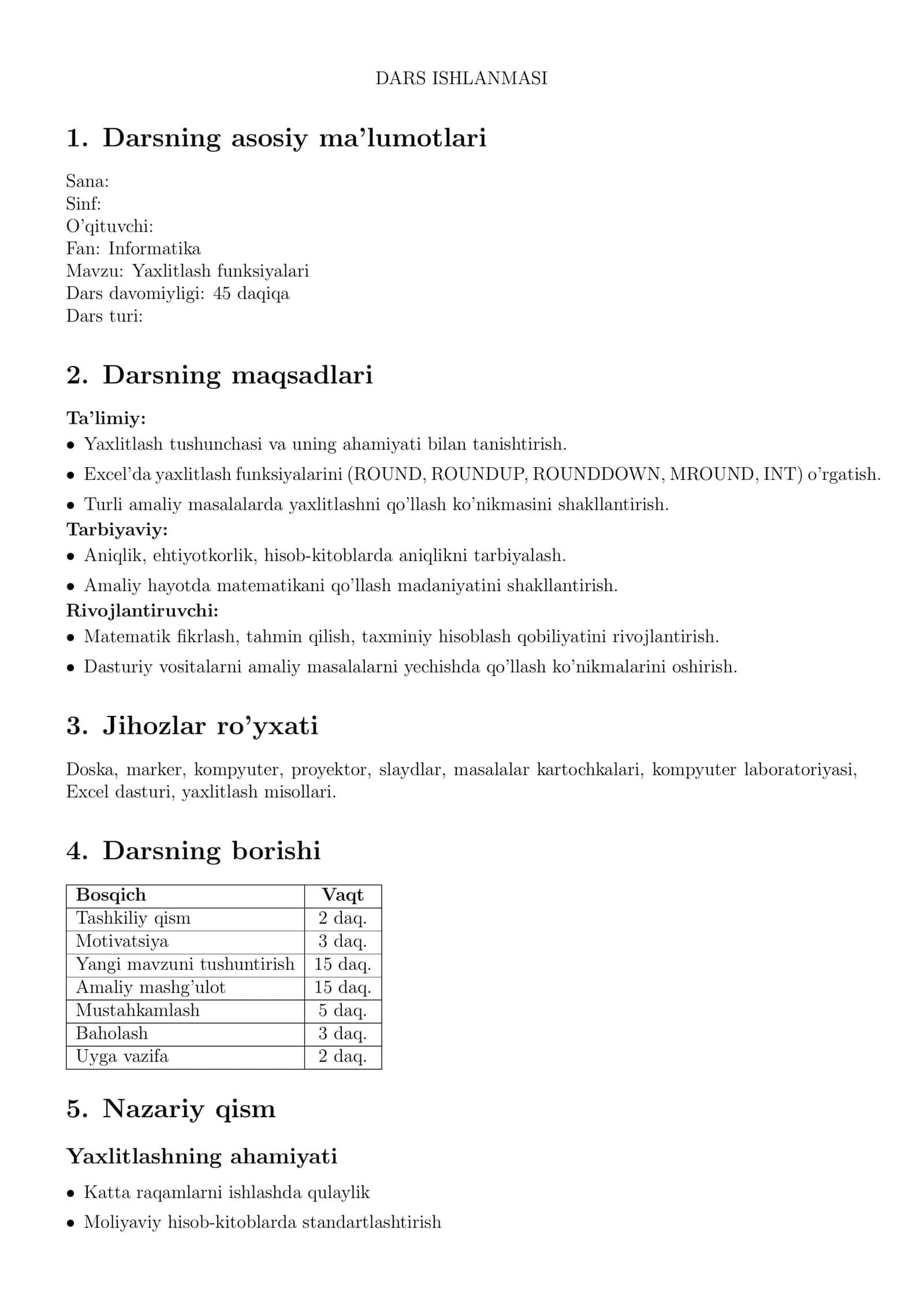 Yaxlitlash funksiyalari 1