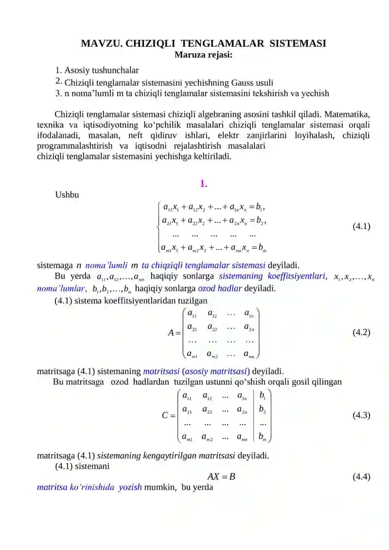 Chiziqli Tenglamalar Sistemi