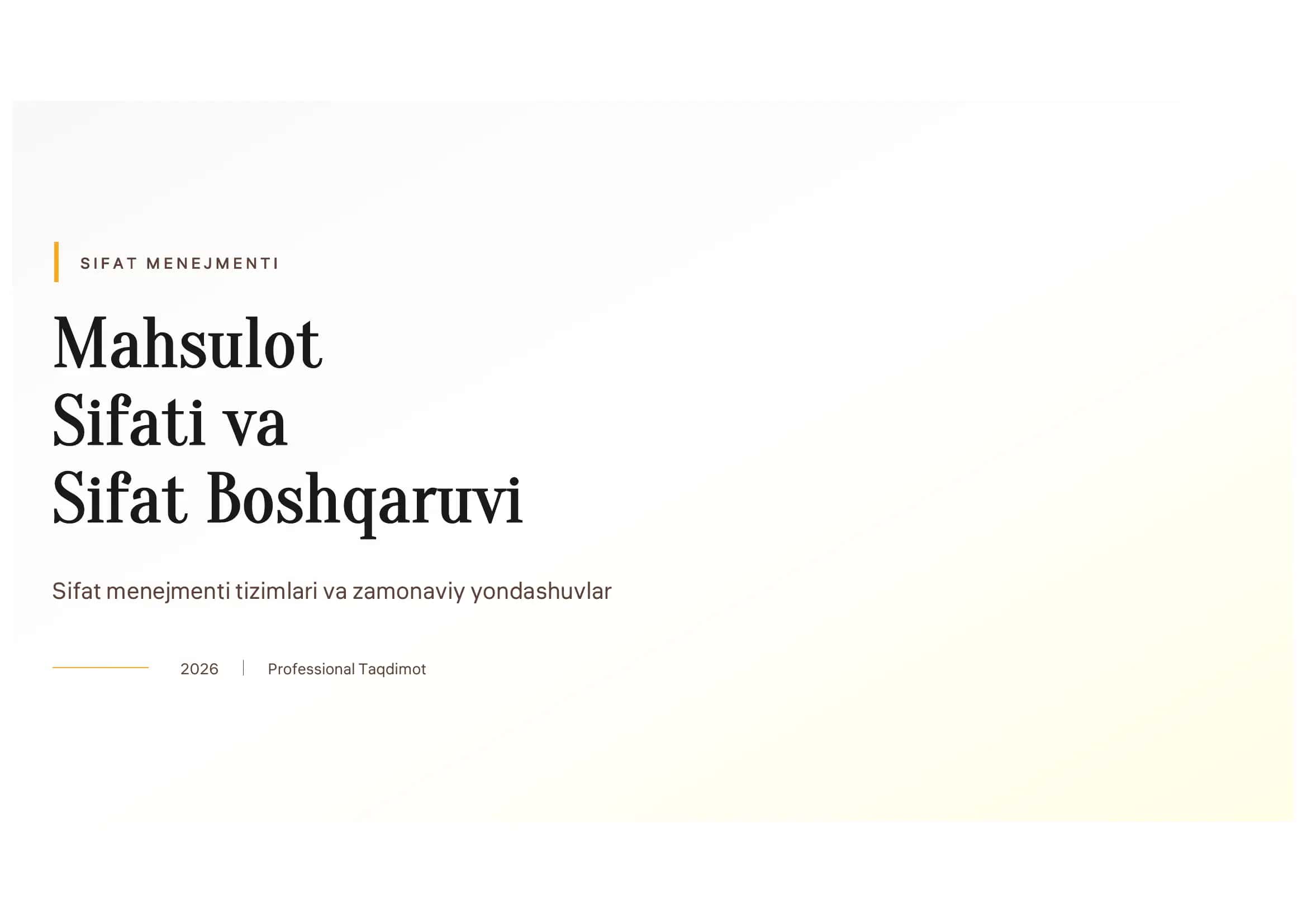 Mahsulot Sifati va Sifat Boshqaruvi 1