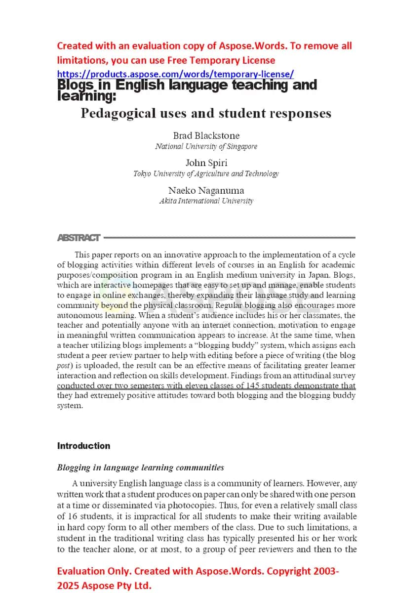 Blogs in English language teaching and learning 1