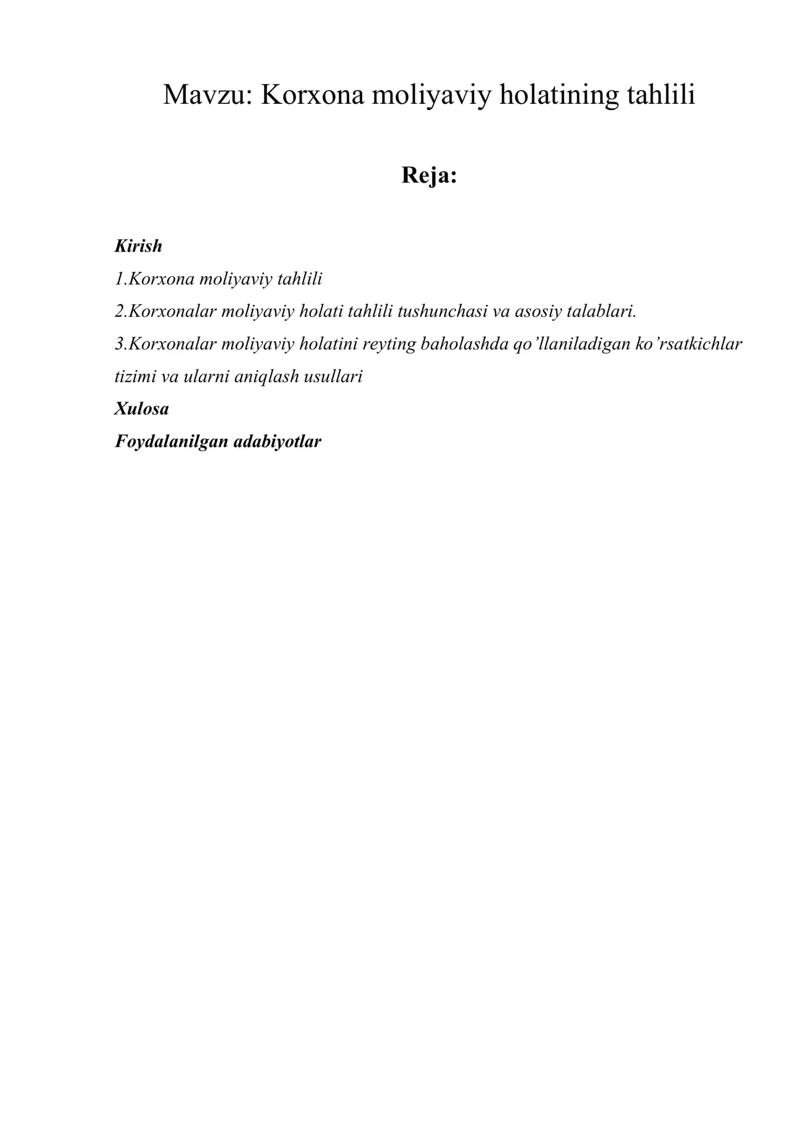 Korxona moliyaviy holatining tahlili 1