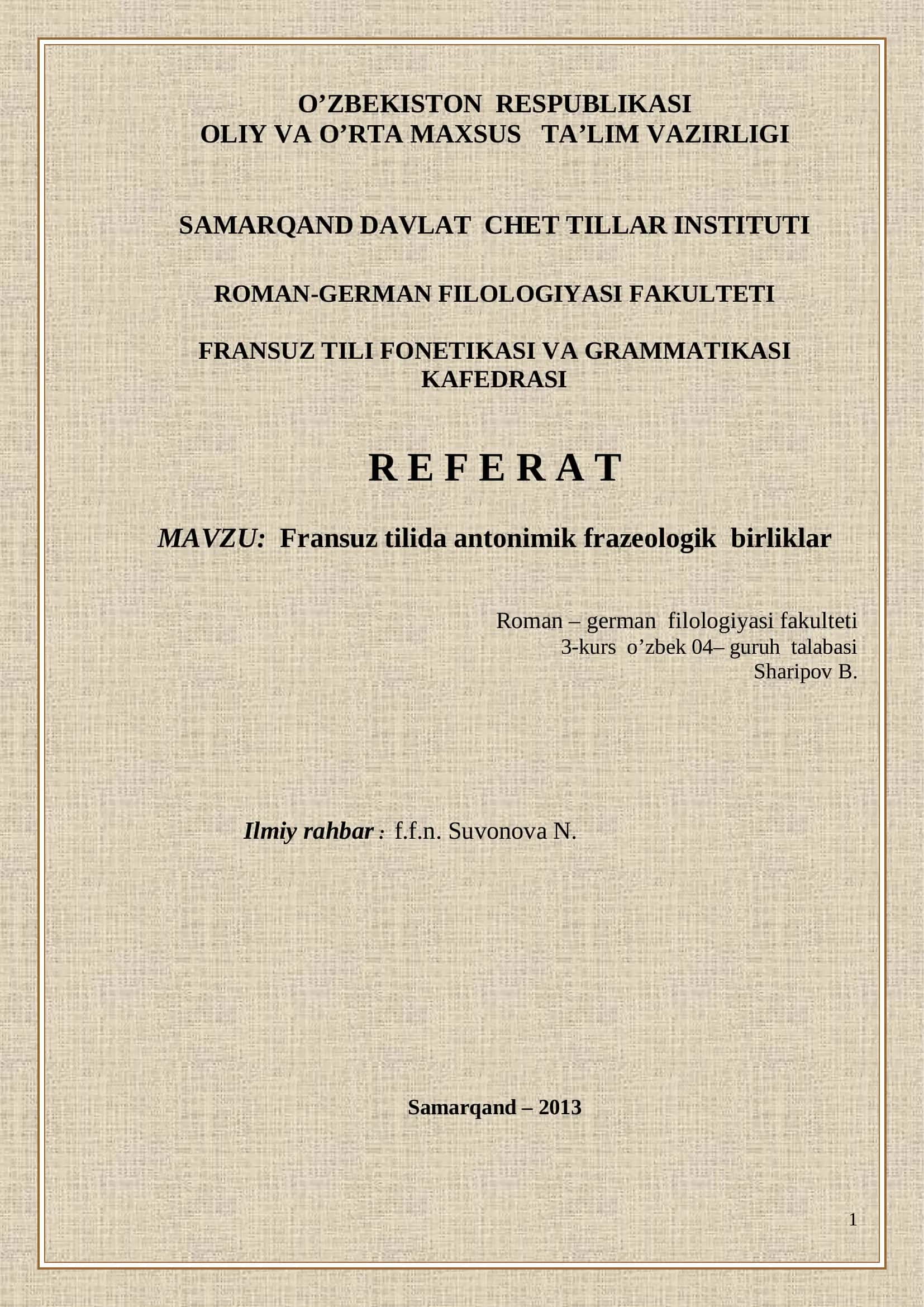 Fransuz tilida antonimik frazeologik birliklar 1