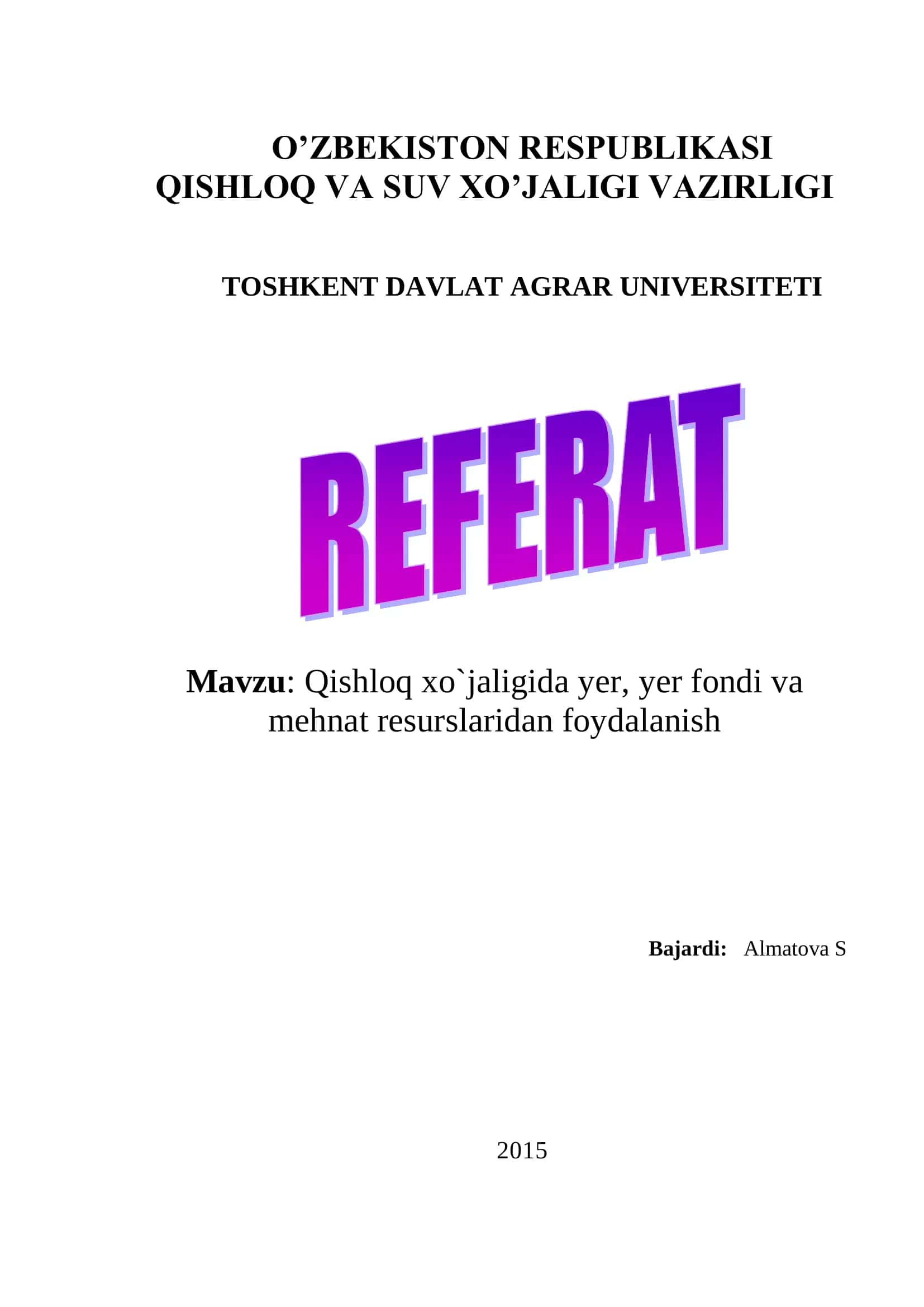 Qishloq xo`jaligida yer, yer fondi va mehnat resurslaridan foydalanish 1