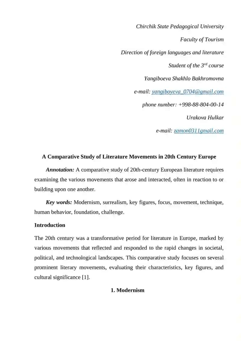 A Comparative Study of Literature Movements in 20th Century Europe