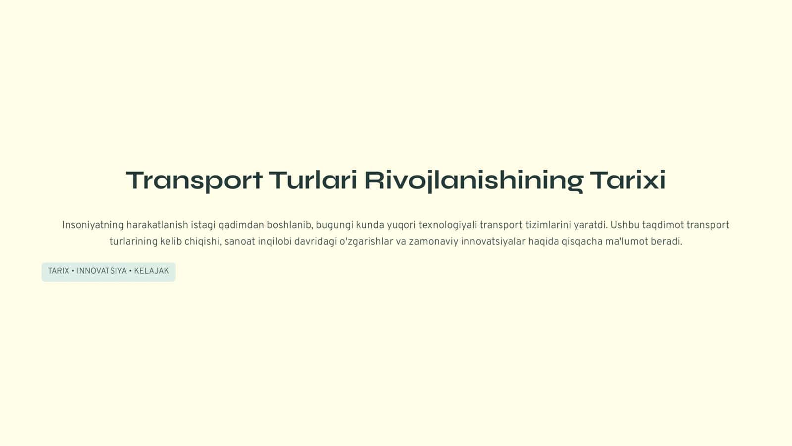 Transport Turlari Rivojlanishining Tarixi 1