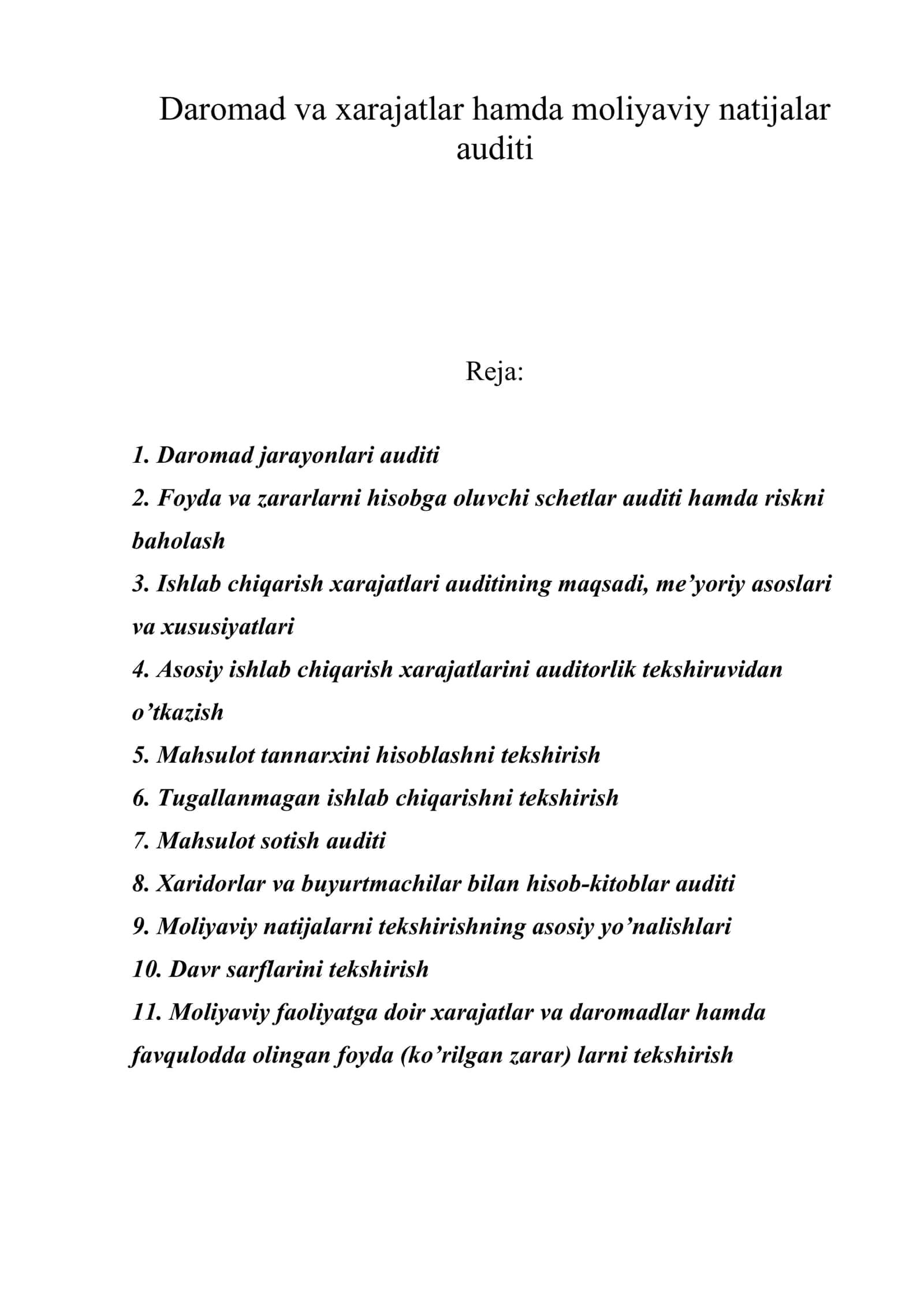 Daromad va xarajatlar hamda moliyaviy natijalar auditi 1